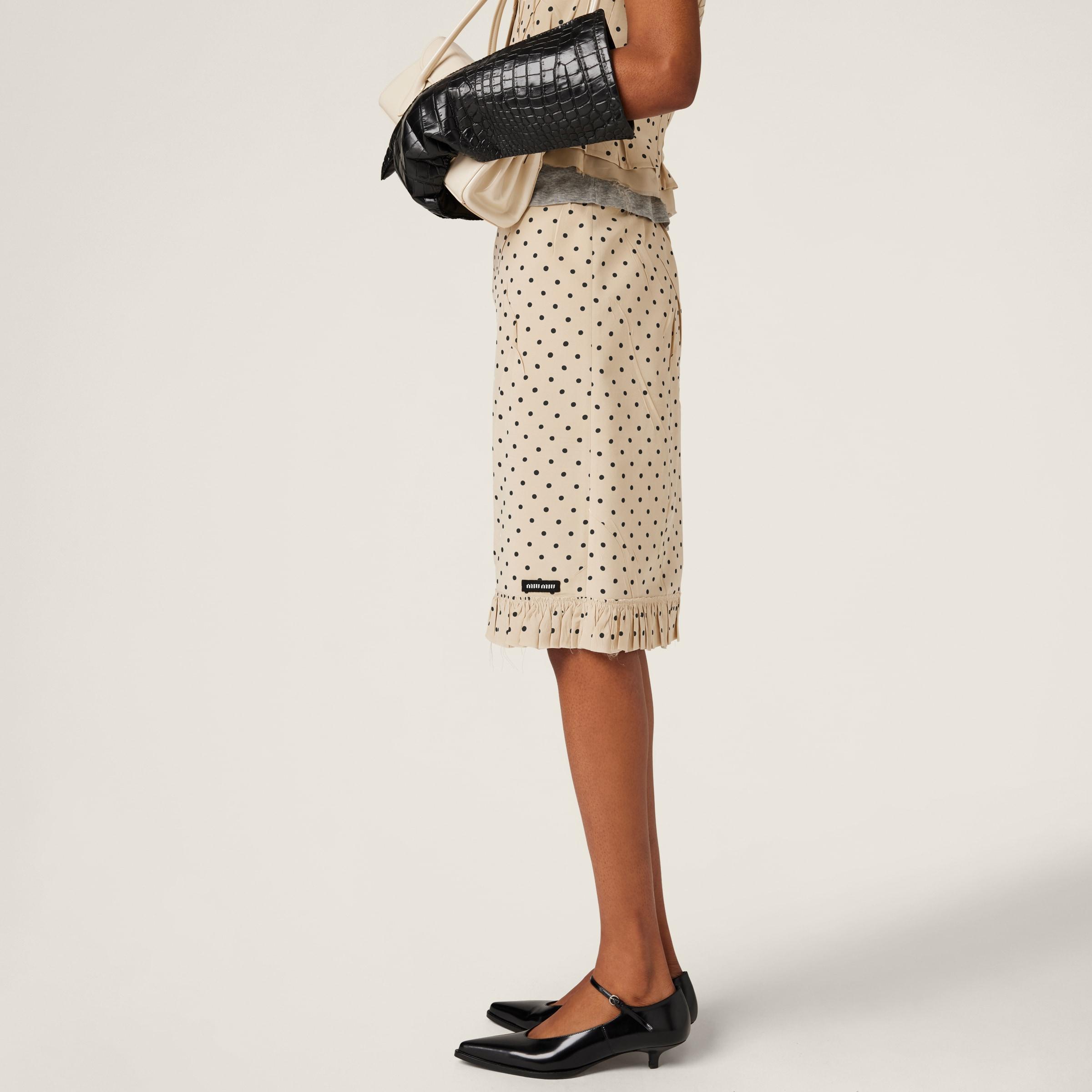 Miu Miu Polka-Dot Crepe De Chine Skirt in Natural | Lyst