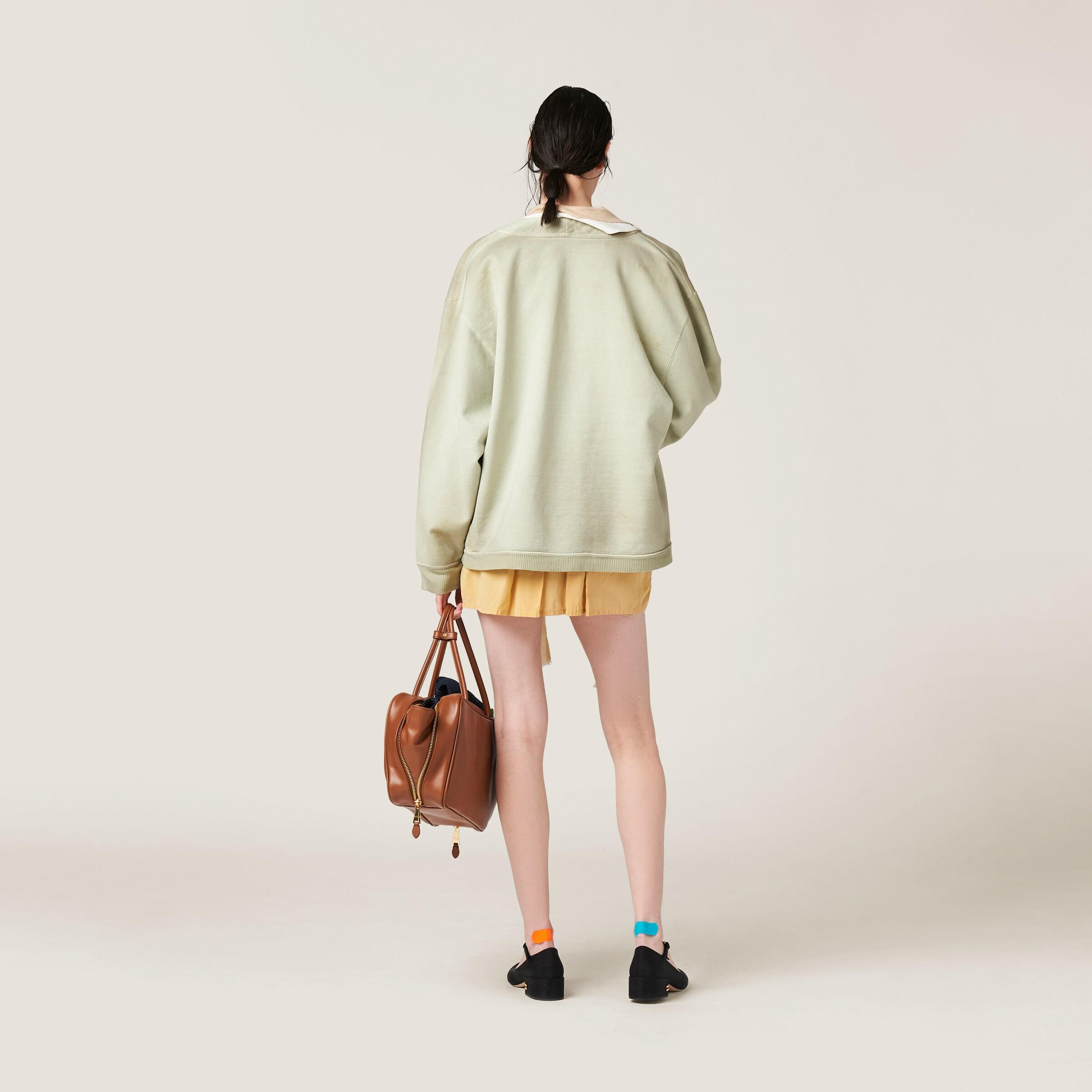 Miu Miu Garment-Dyed Cotton Fleece Cardigan in Green | Lyst