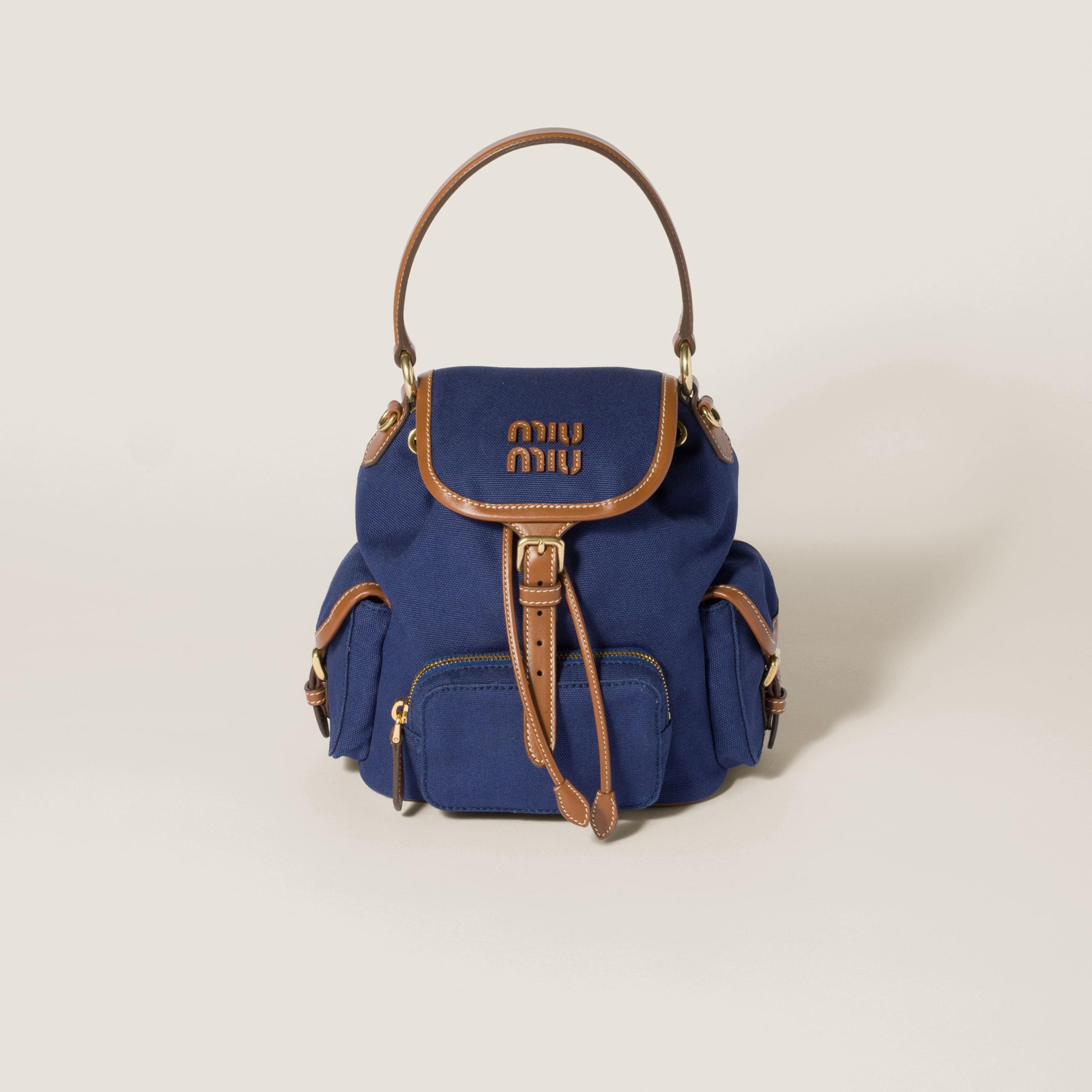 ★Miu Miu★Canvas and Leather Backpack★Cornflower Blue Cornflower Blue/brandy Canvas And Leather Backpack | Miu Miu