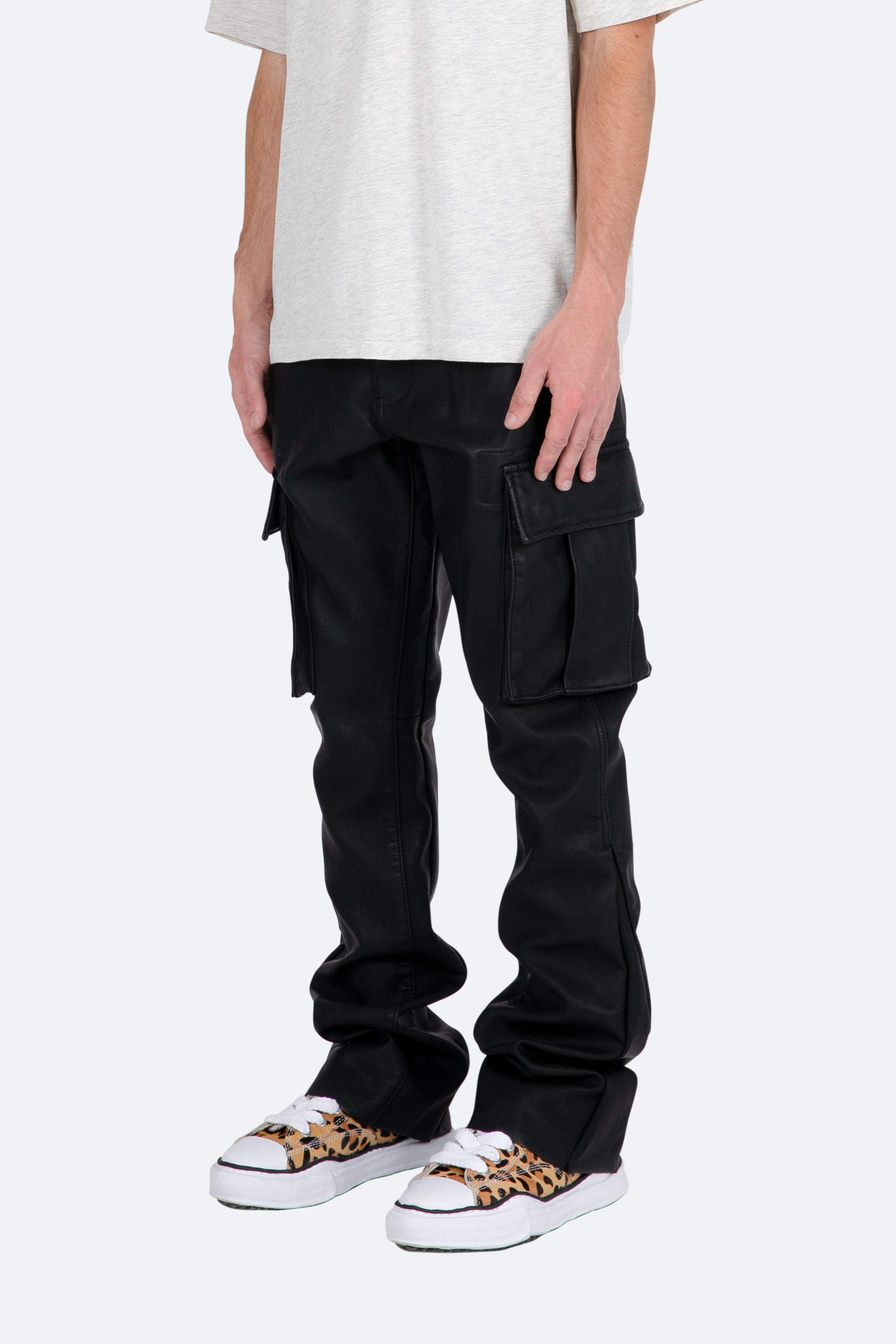 MNML B449 Leather Cargo Flare Pants in Black for Men | Lyst
