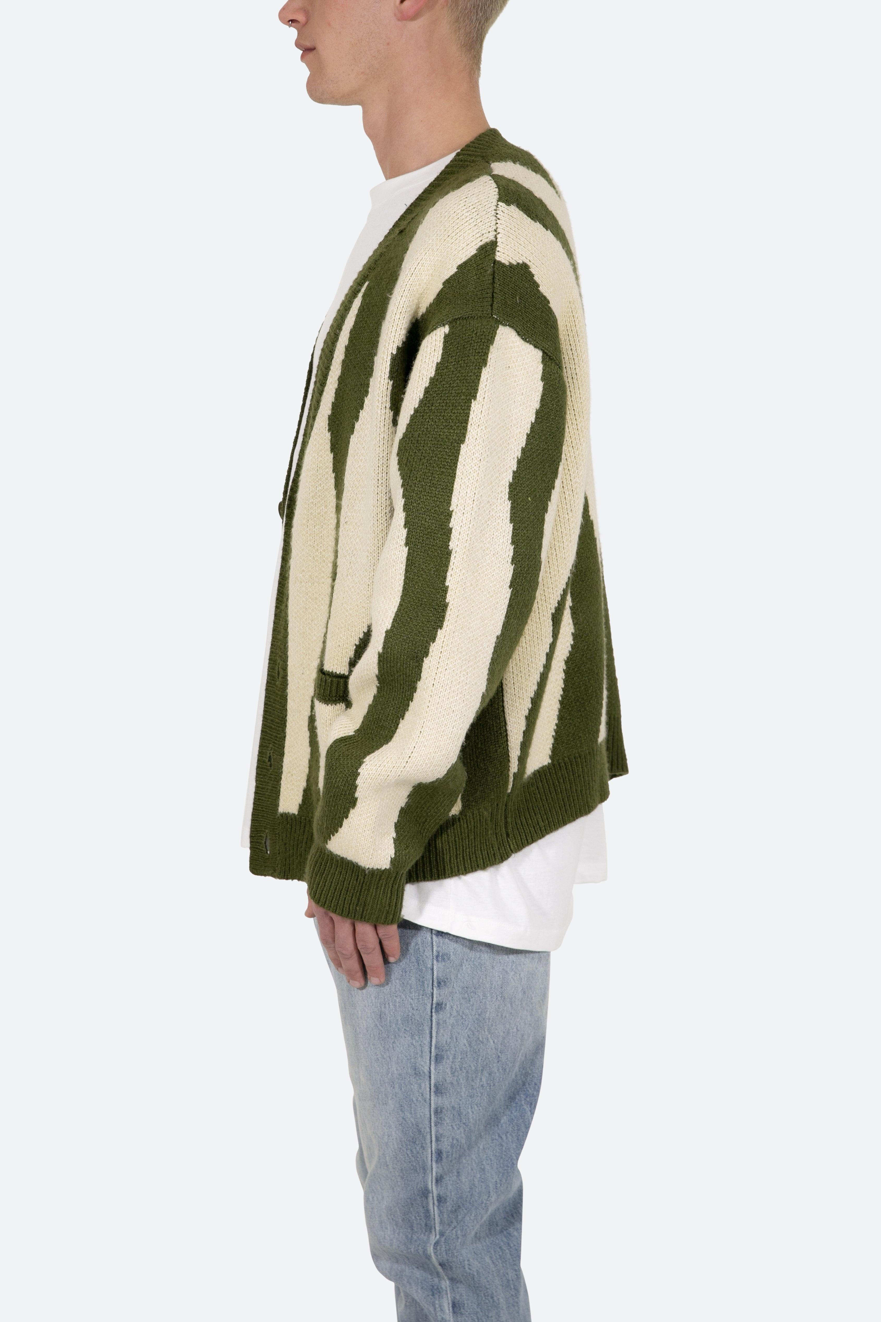 MNML Synthetic Zebra Cardigan in Green 