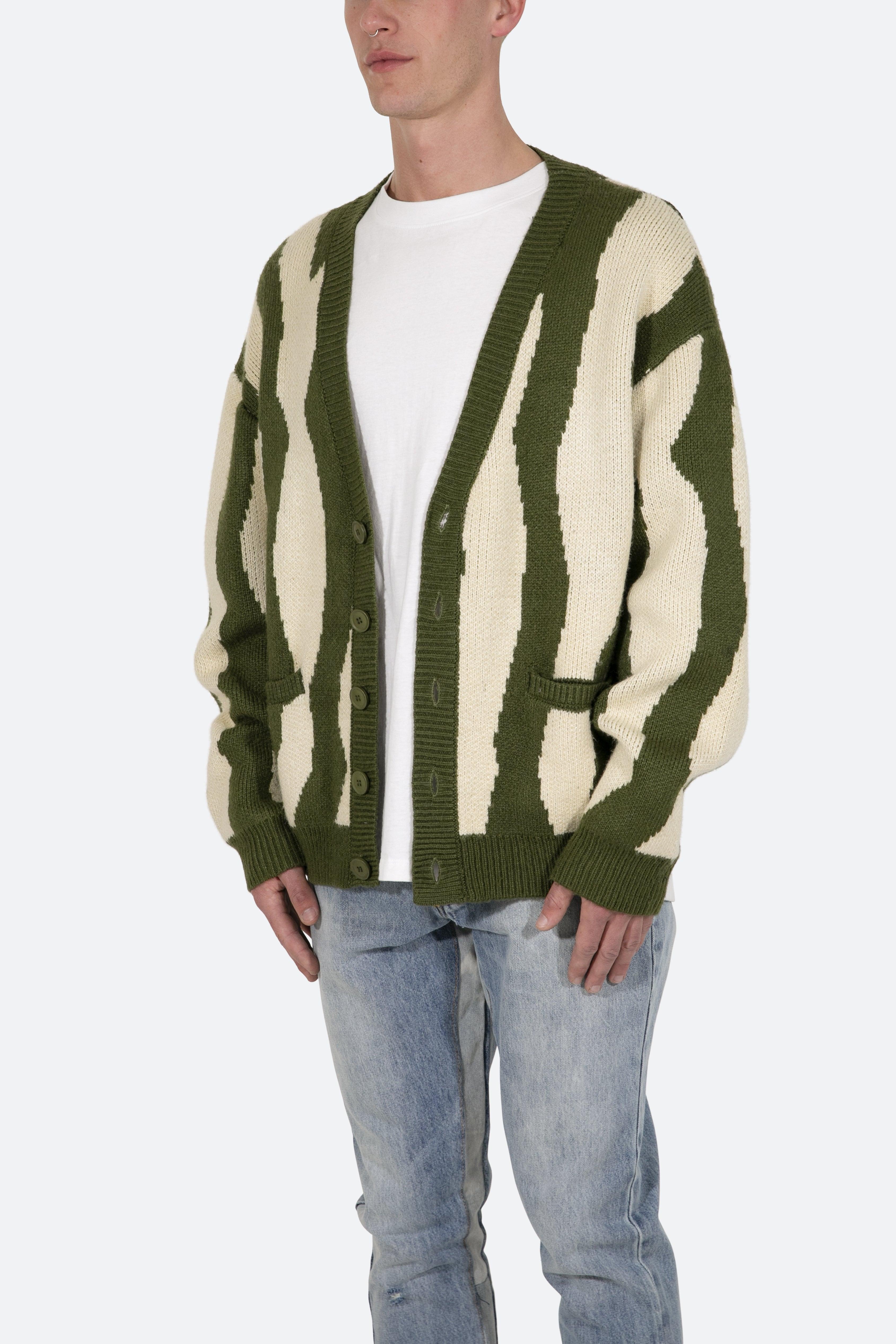 MNML Synthetic Zebra Cardigan in Green 