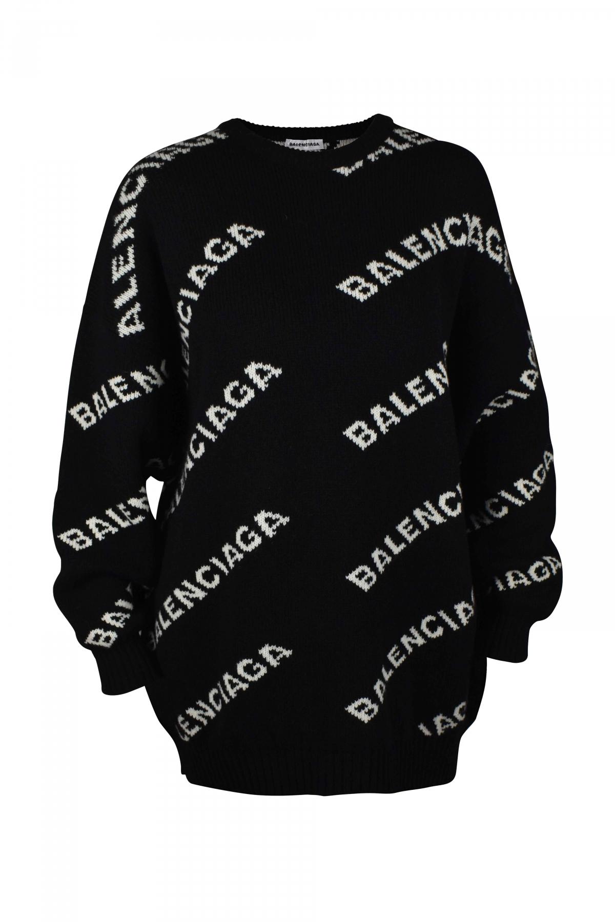 Balenciaga Logo Knit Sweater in Black Lyst