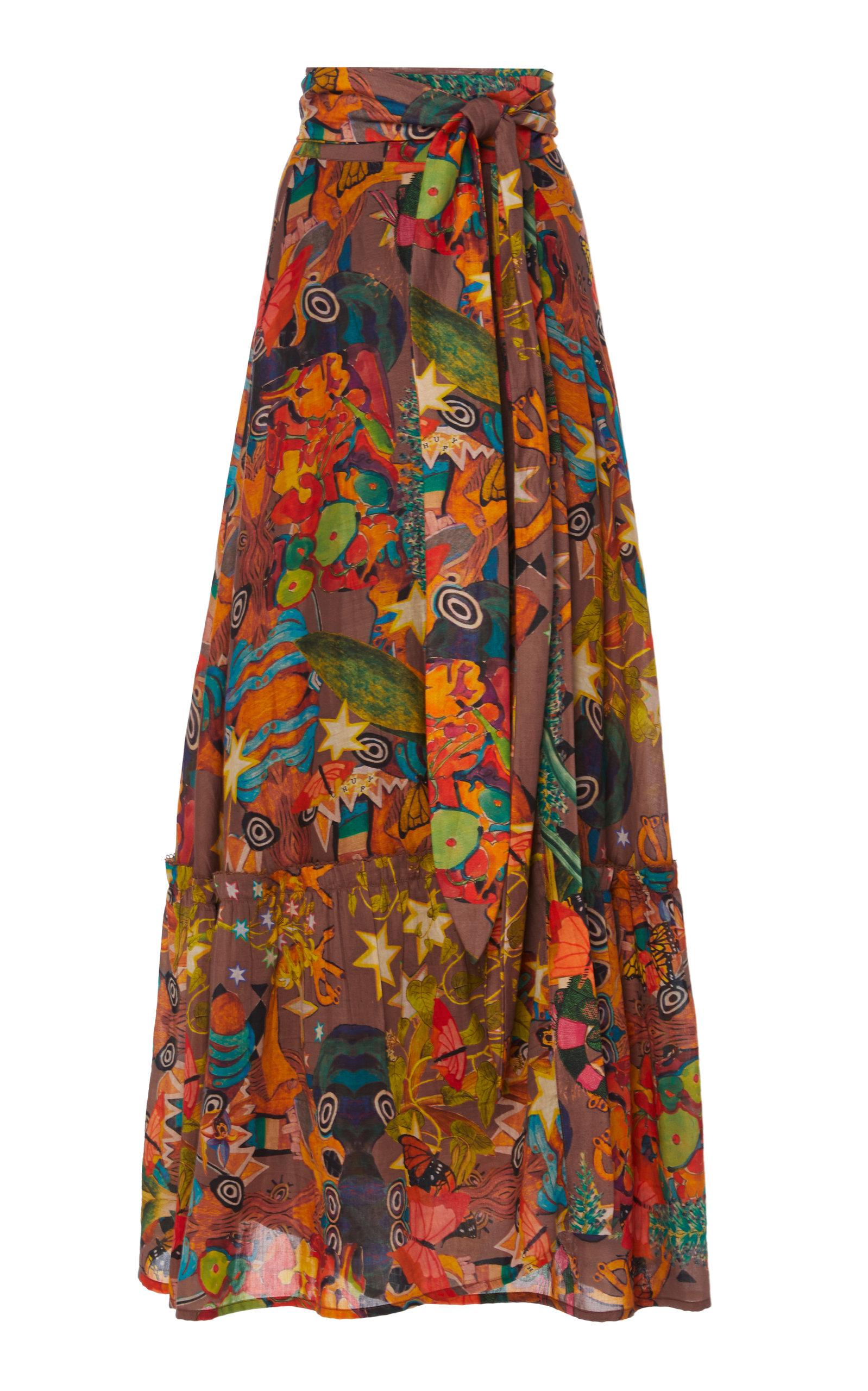Khuyana Wrap effect Cotton silk Maxi Skirt
