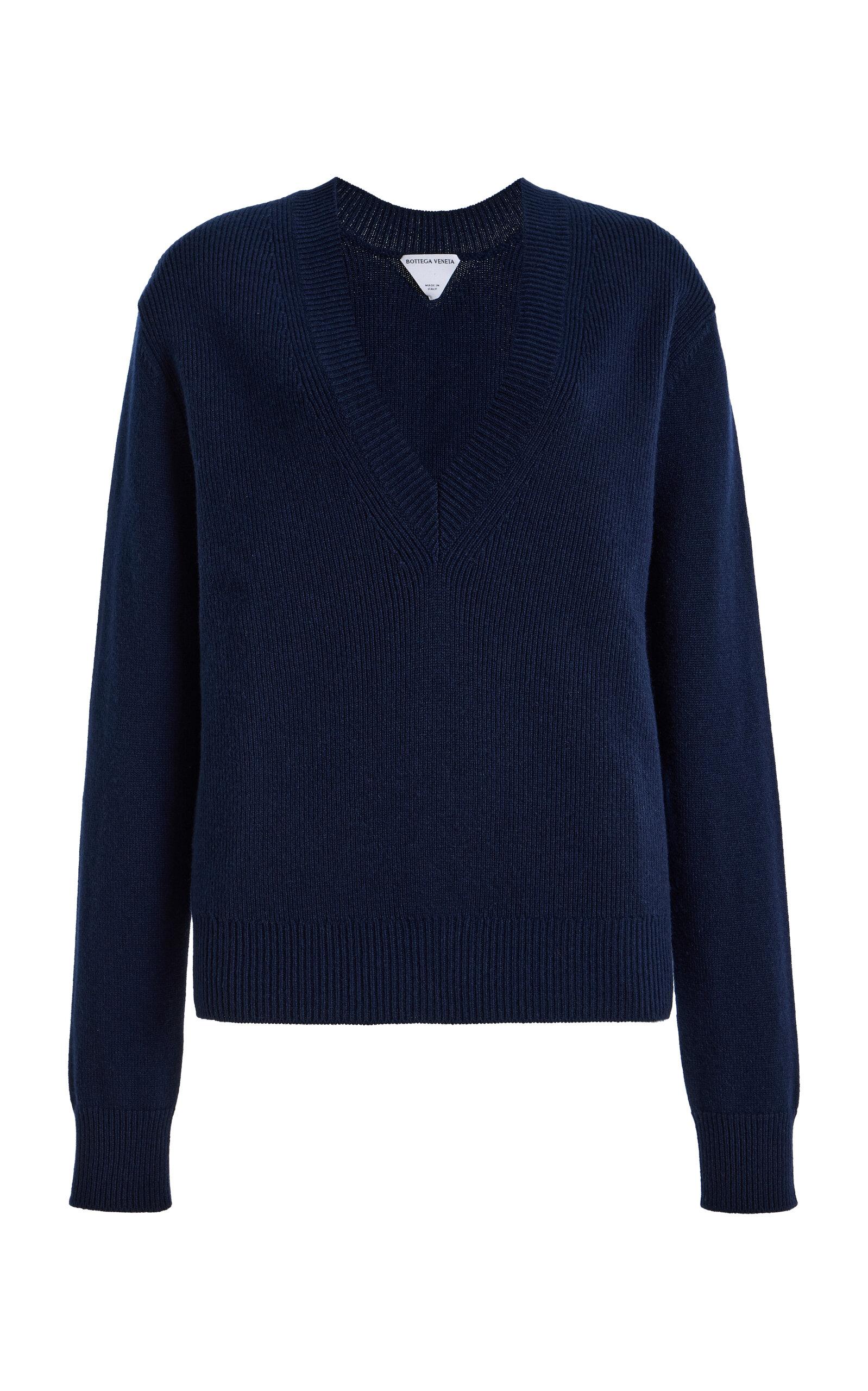 Ribbed-knit 14ss Bottega Veneta navy knit cardigan wool sweater 