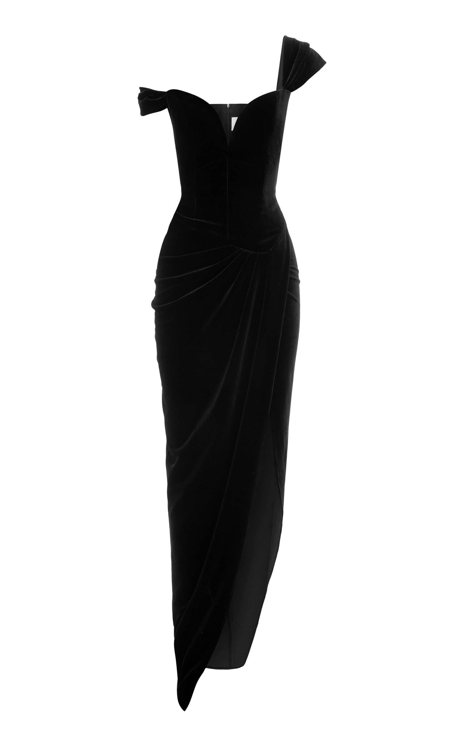 Alex Perry Off-the-shoulder Velvet Corset Gown in Black | Lyst