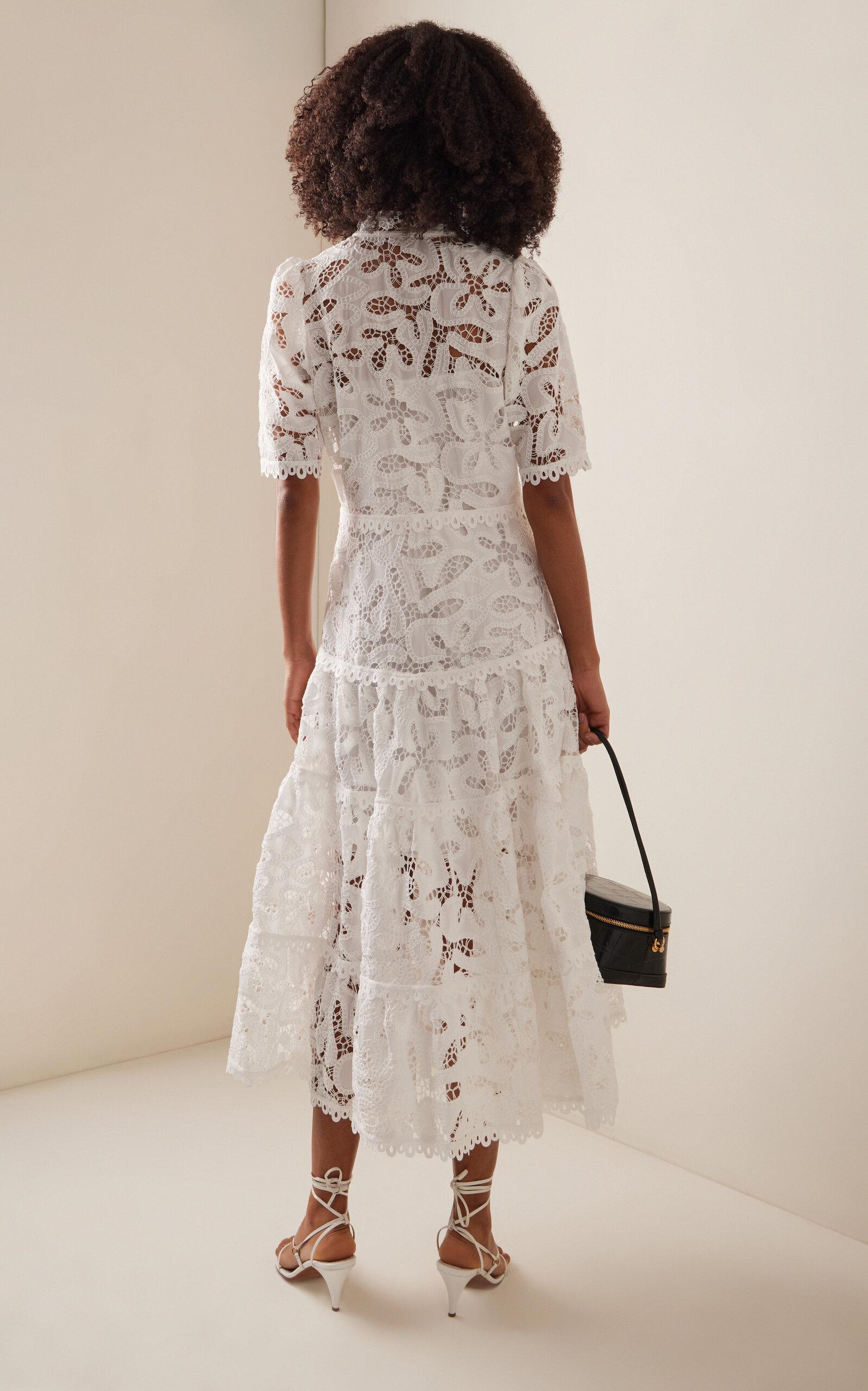 Alexis Ledina Lace Broderie Midi Dress in White | Lyst