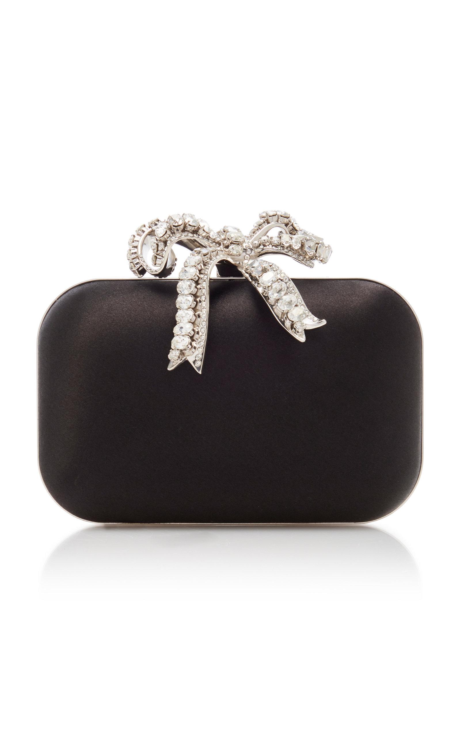 Jimmy Choo Cloud Satin Crystal Bow Clutch Bag in Black | Lyst Australia