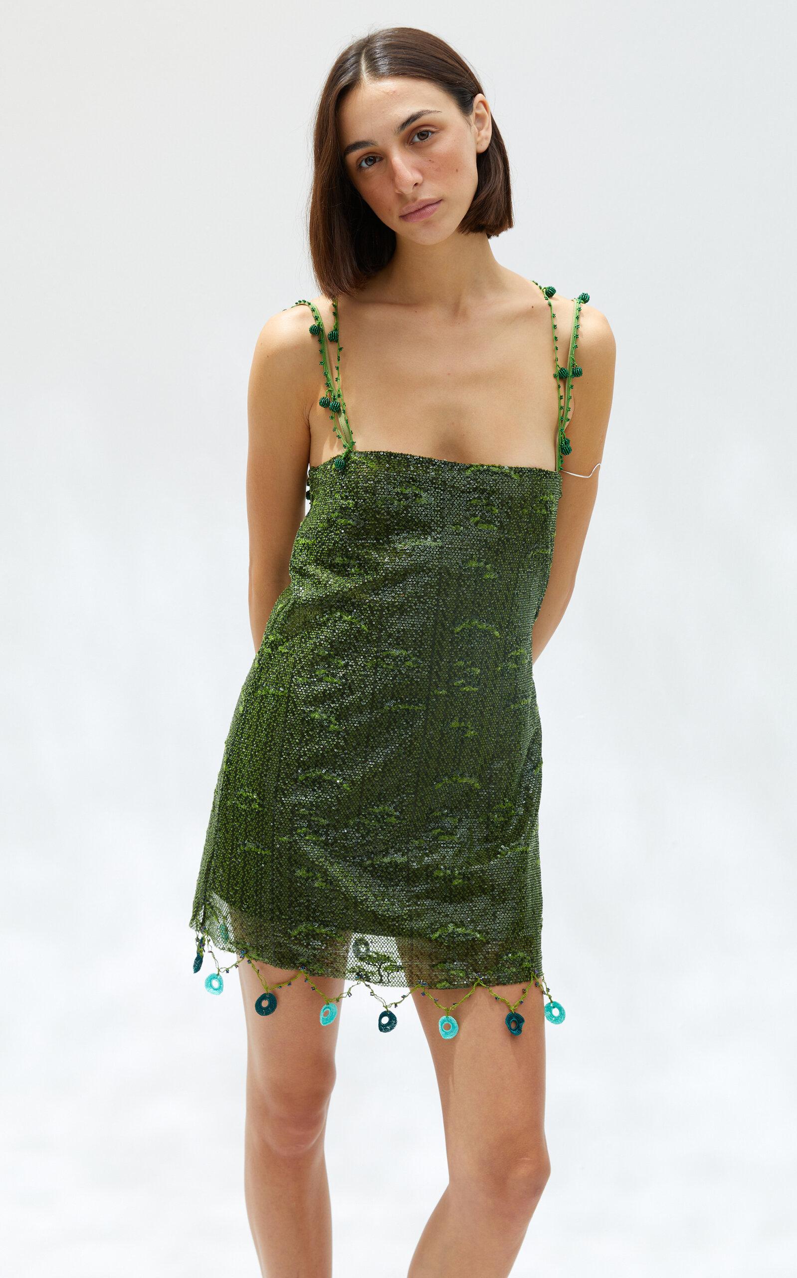 green eyelet beaded strap mini ibiza dress Eleni Beaded Mini Dress - Pink Multi main image 1