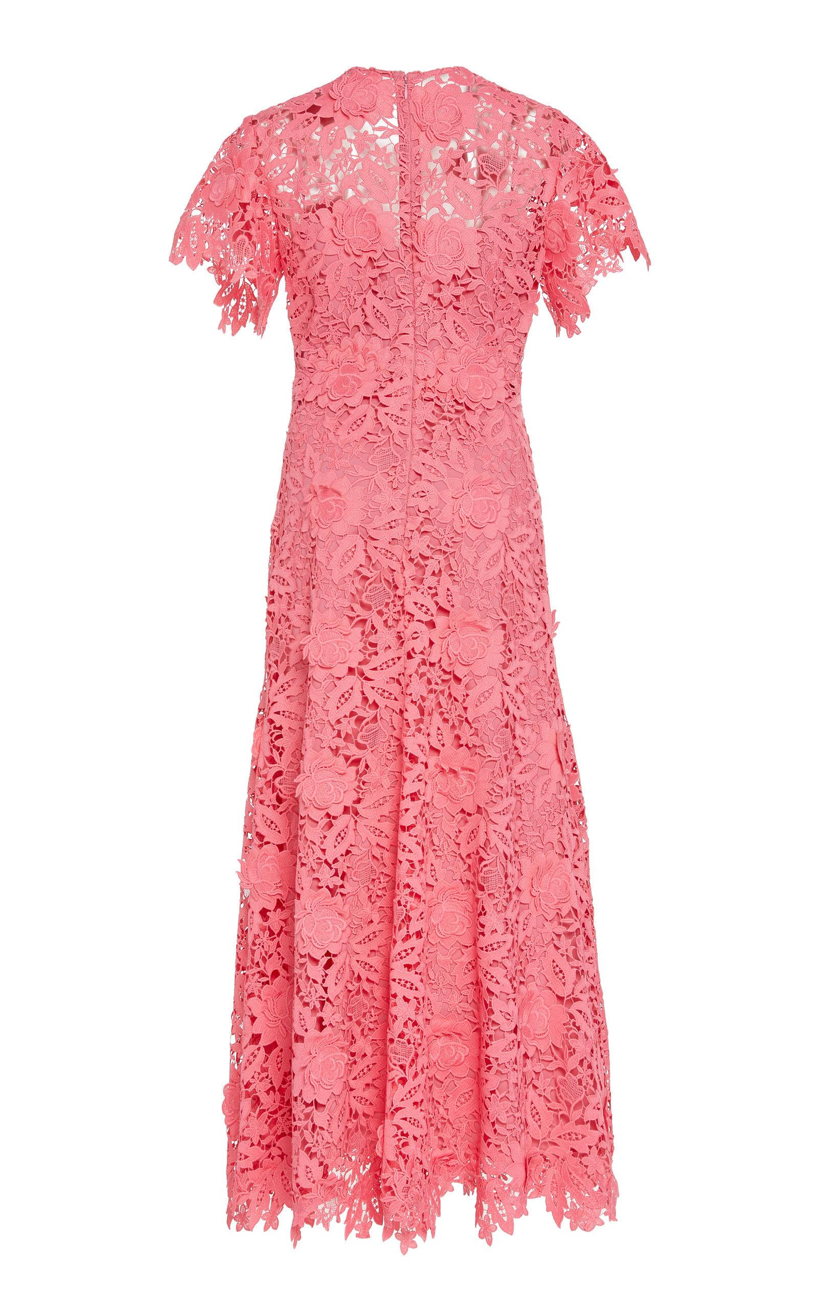 Lela Rose Lace Flutter-sleeve Midi Dress in Pink | Lyst