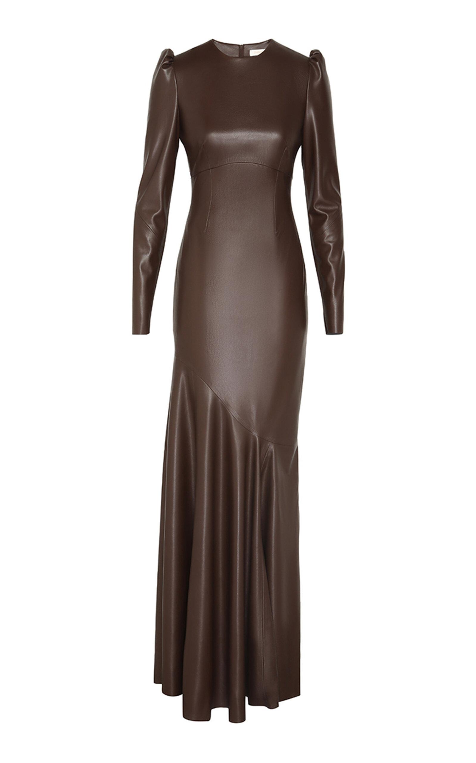 Zimmermann Illustration Sculpted Leather Maxi Dress in Brown