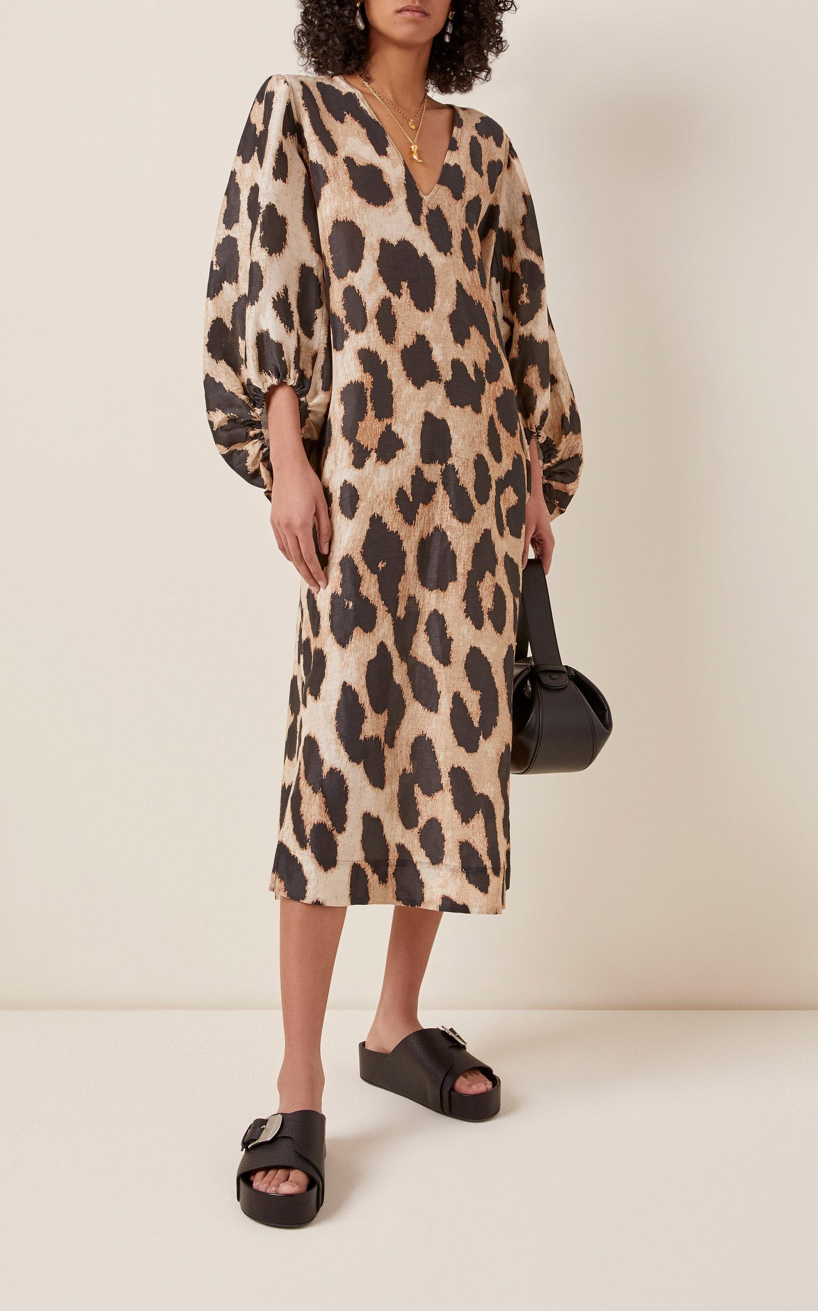 Ganni Leopard-print Linen-silk Blend ...