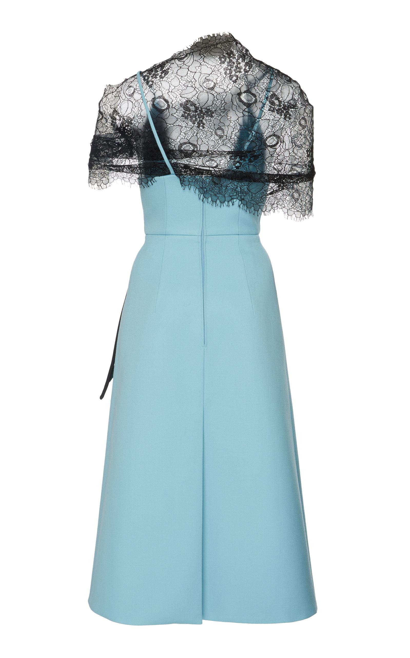 Prada Flower Embellishments Lace And Cady Dress in Blue | Lyst Australia