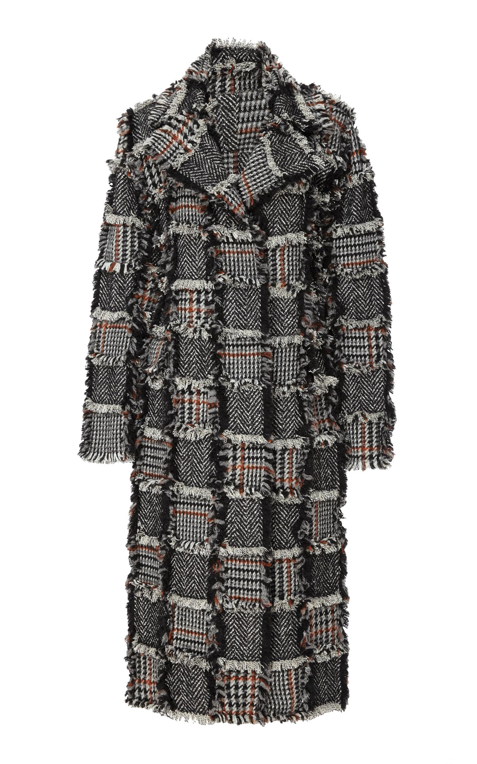 Oscar de la Renta Wool Paneled Fringed Tweed Coat in Black/White (Black ...