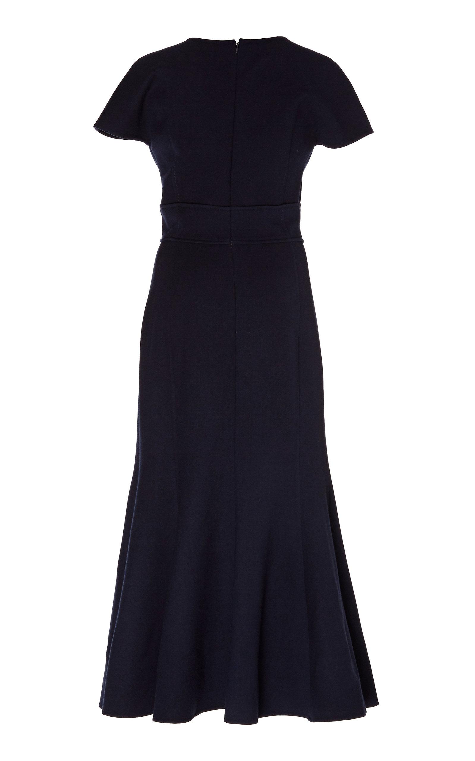 Oscar de la Renta Embellished Wool-blend Midi Dress in Navy (Blue) - Lyst