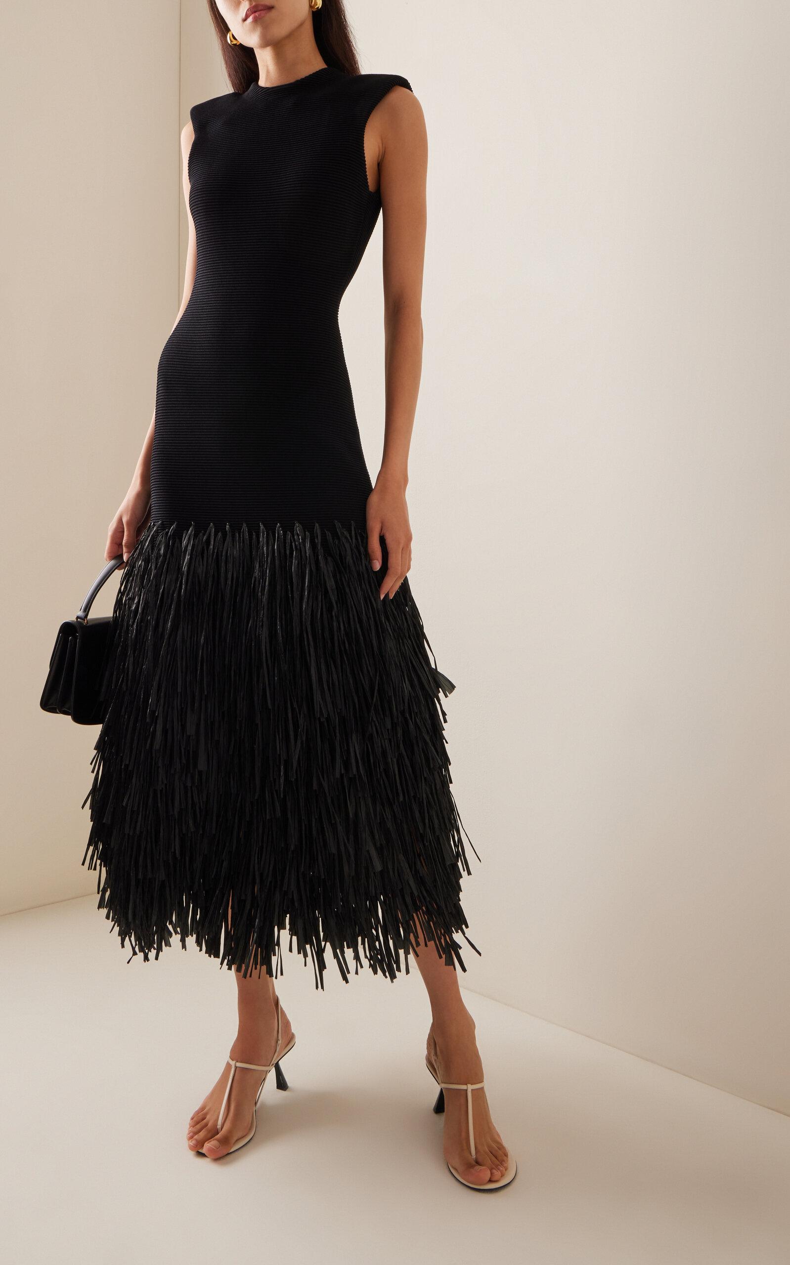 Aje. Exclusive Rushes Raffia-trimmed Knit Midi Dress in