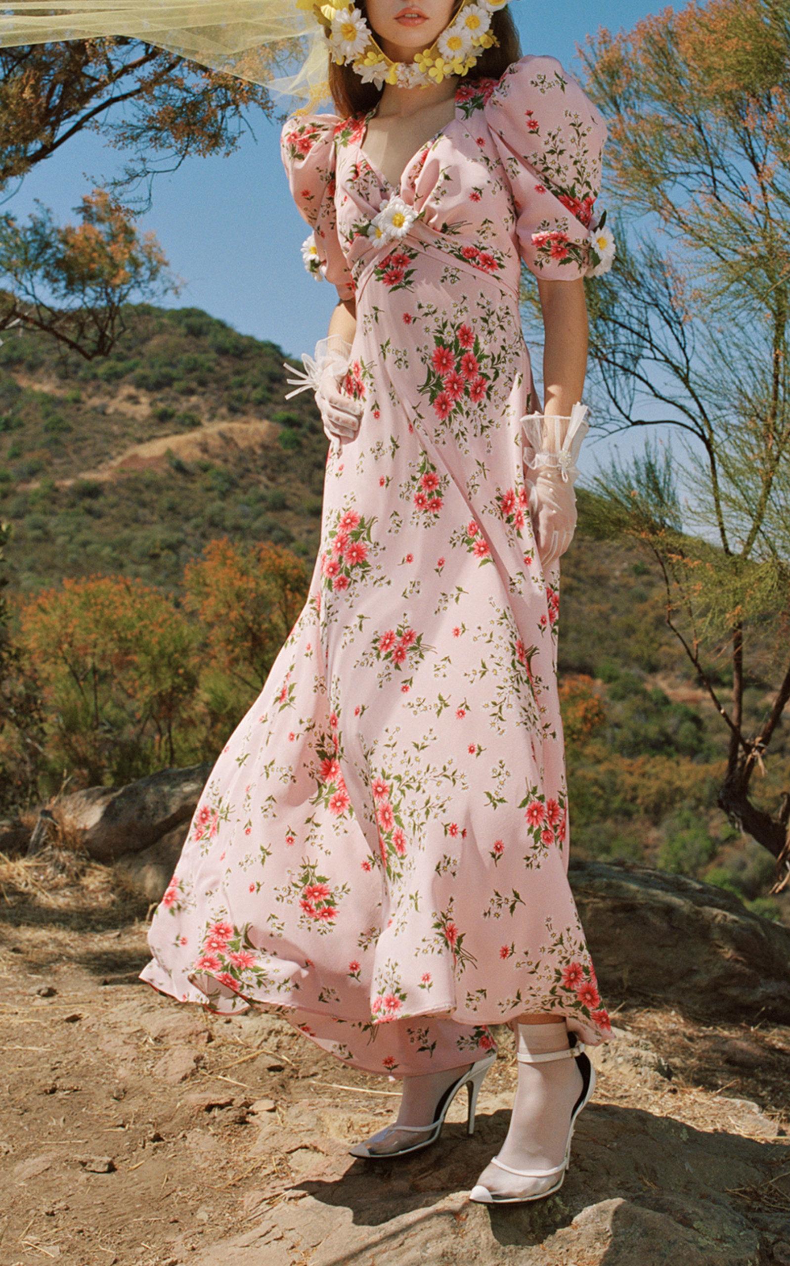 Rodarte Daisy-printed Silk Dress in Pink | Lyst