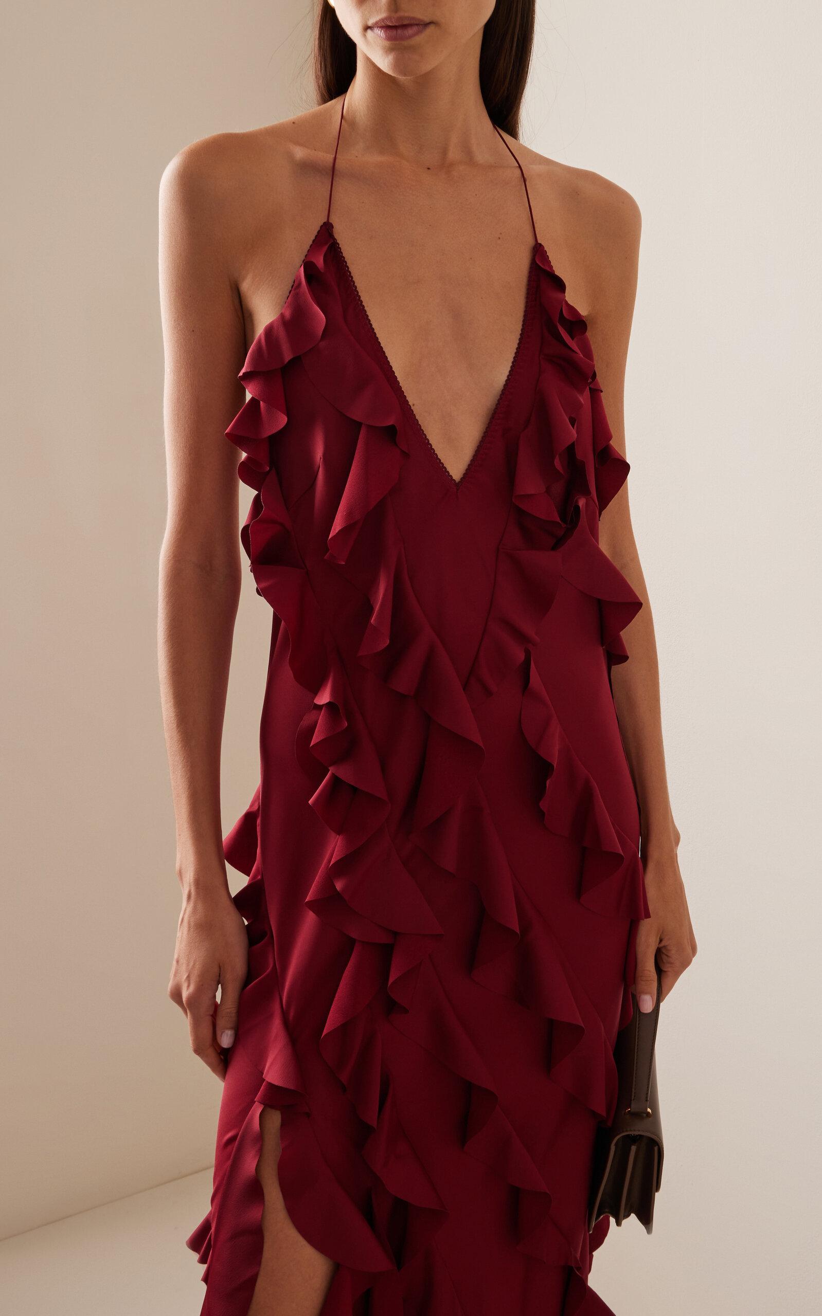 open lace back dress Anna October Tulip Bicolor Maxi Dress Pink/Red Satin Size Small New