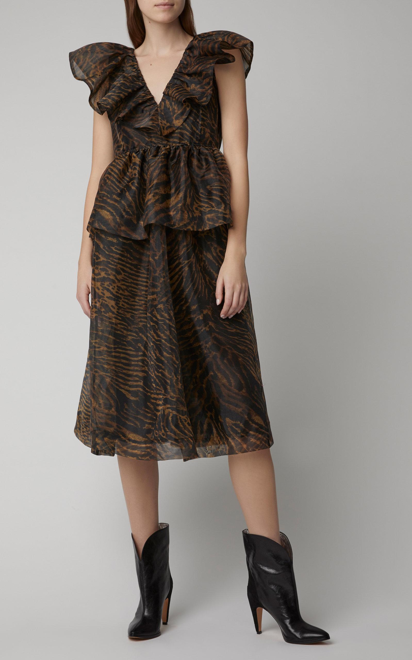 Ganni Tiger-print Organza Dress | Lyst UK