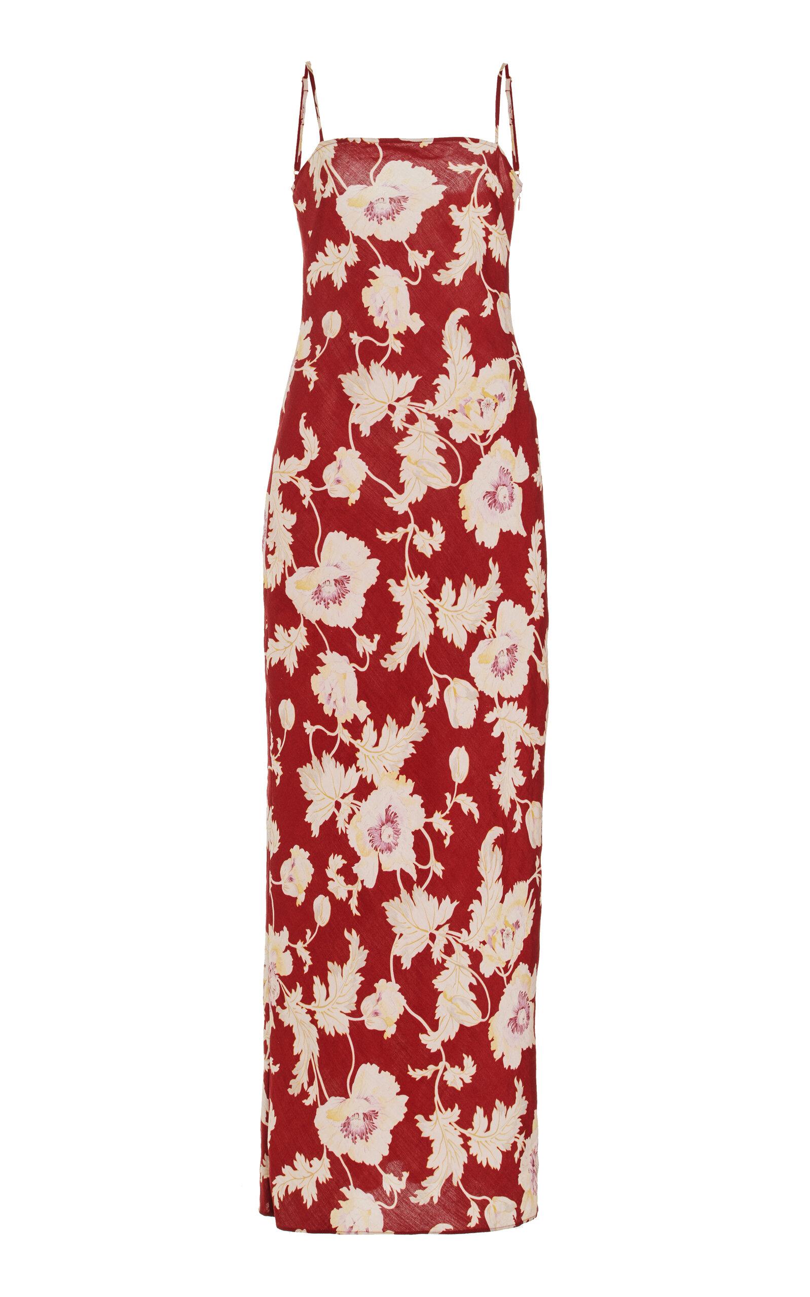 Posse Carter Floral-print Linen-blend Maxi Dress in Red | Lyst