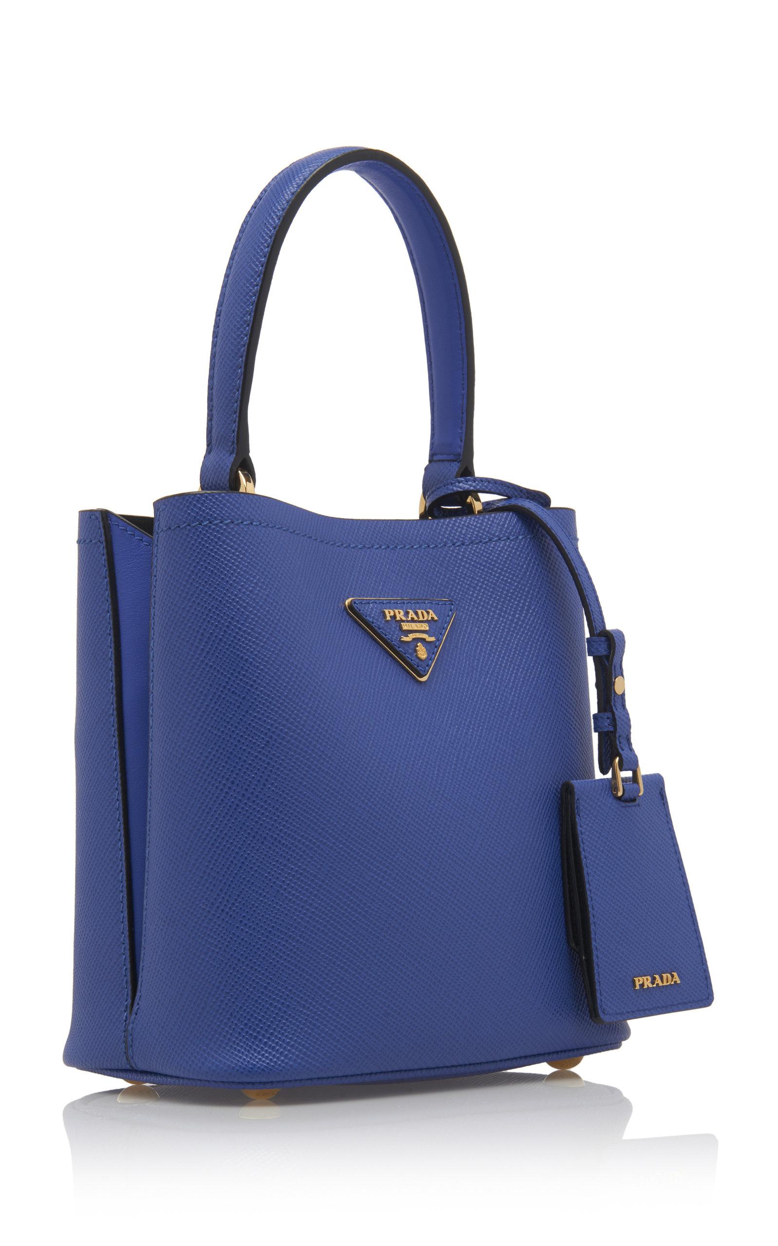 Prada Small Saffiano Leather Double Bucket Bag in Blue | Lyst