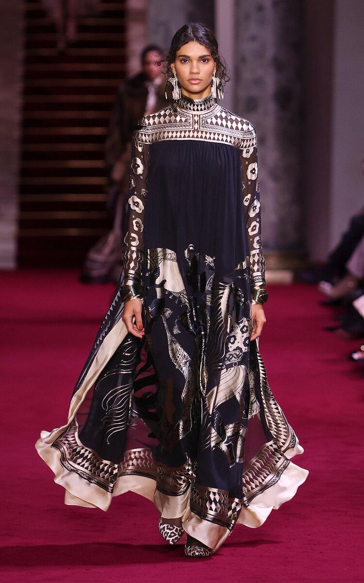 Zimmermann Illustration Otto Metallic Silk-Blend Jacquard Gown in