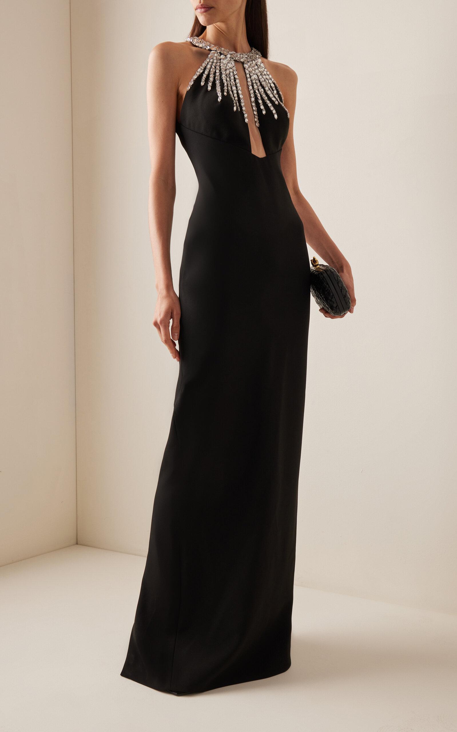 Pamella Roland Crystal-embellished Cutout Crepe Gown in Black | Lyst
