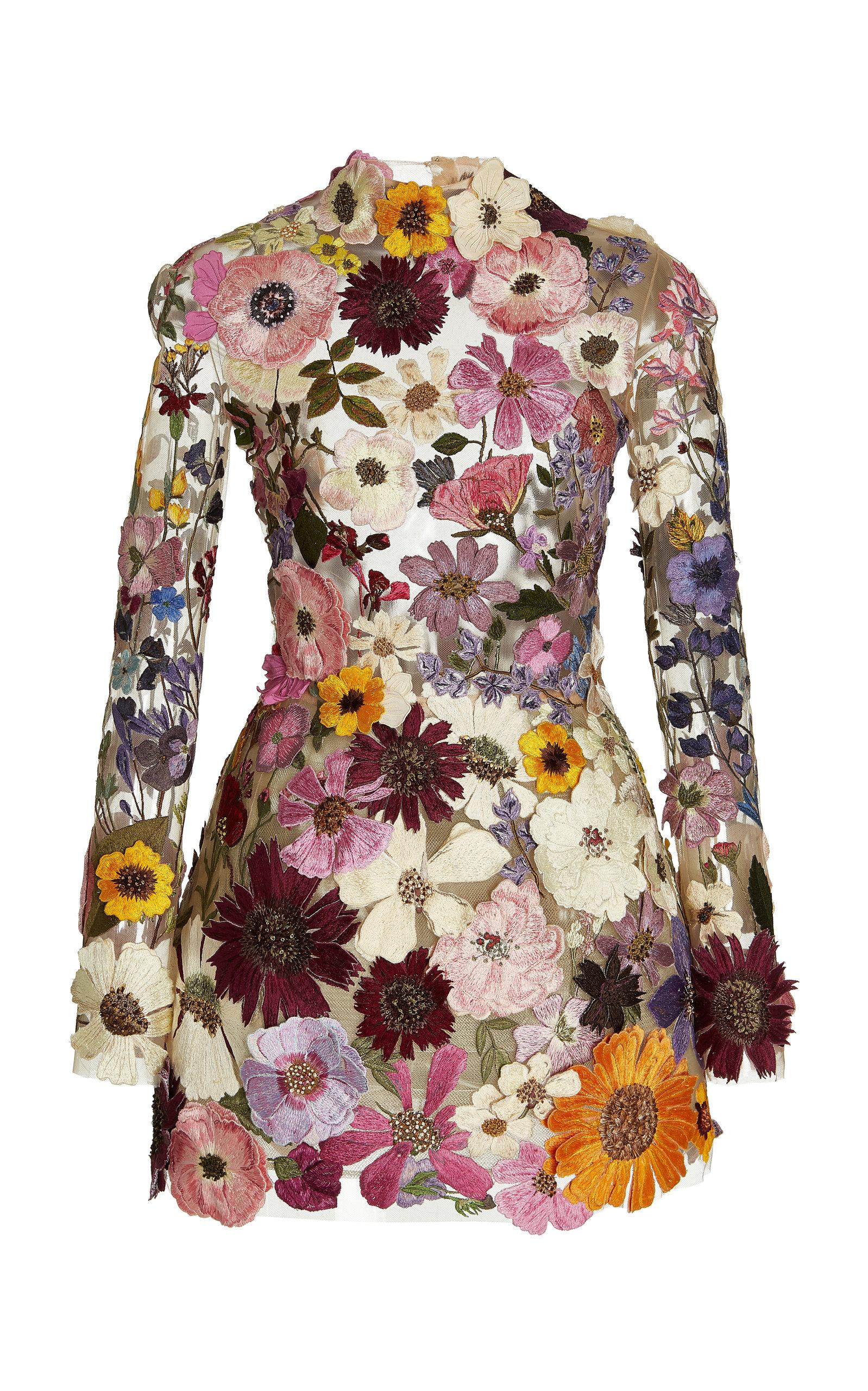 Oscar de la renta floral embroidered dress Clearance