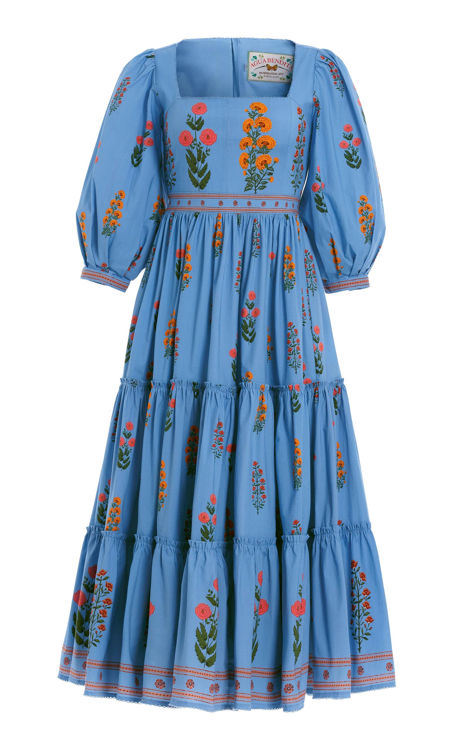 Agua by Agua Bendita Miel Dahlia Cotton-poplin Midi Dress in Blue | Lyst