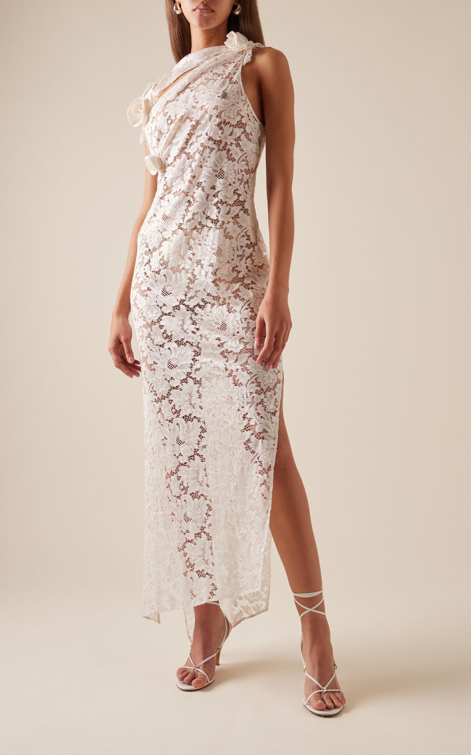 Coperni Rosette-detailed Lace Maxi Dress in White | Lyst
