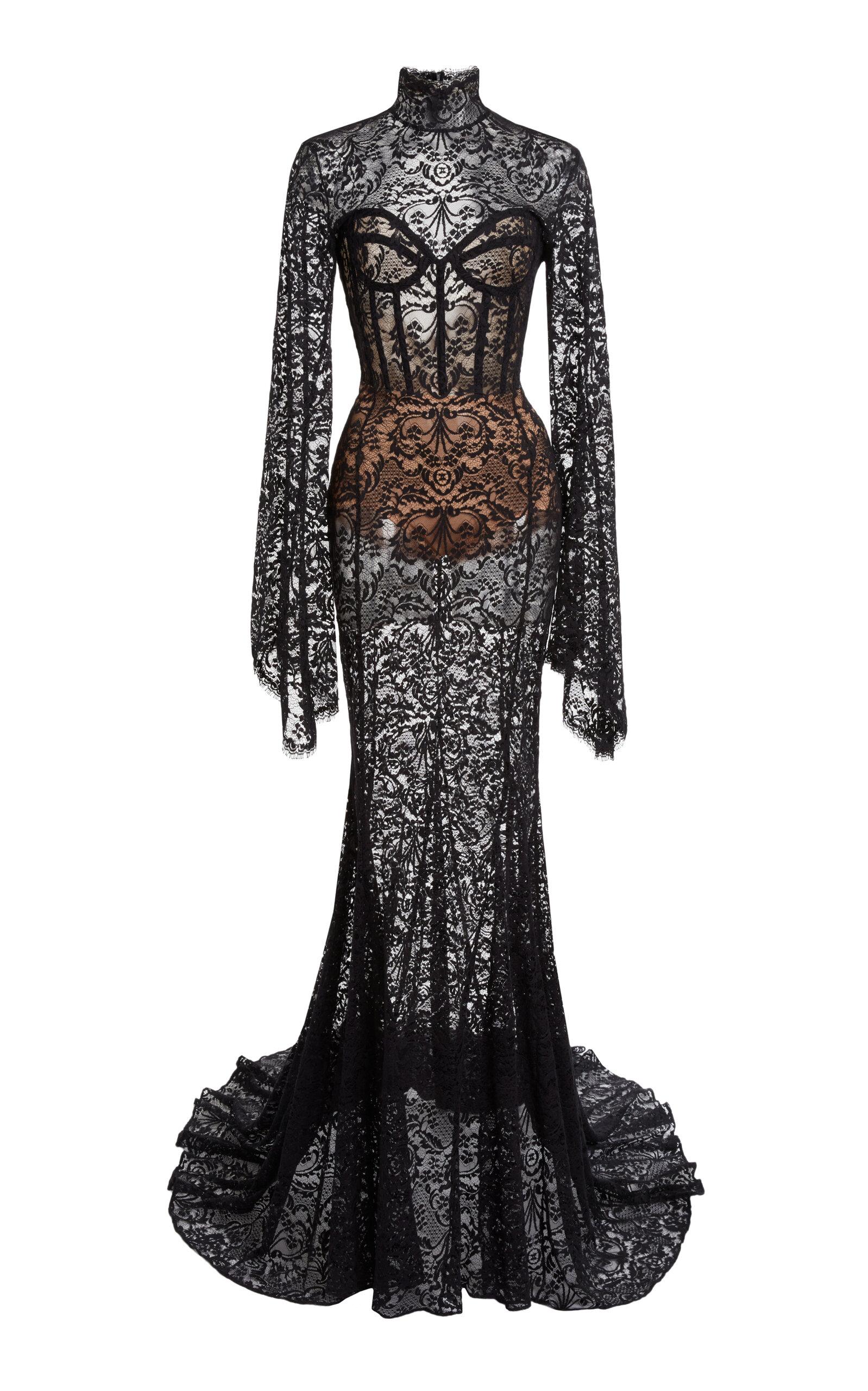 Zuhair Murad Floral Lace Bustier Gown in Black | Lyst