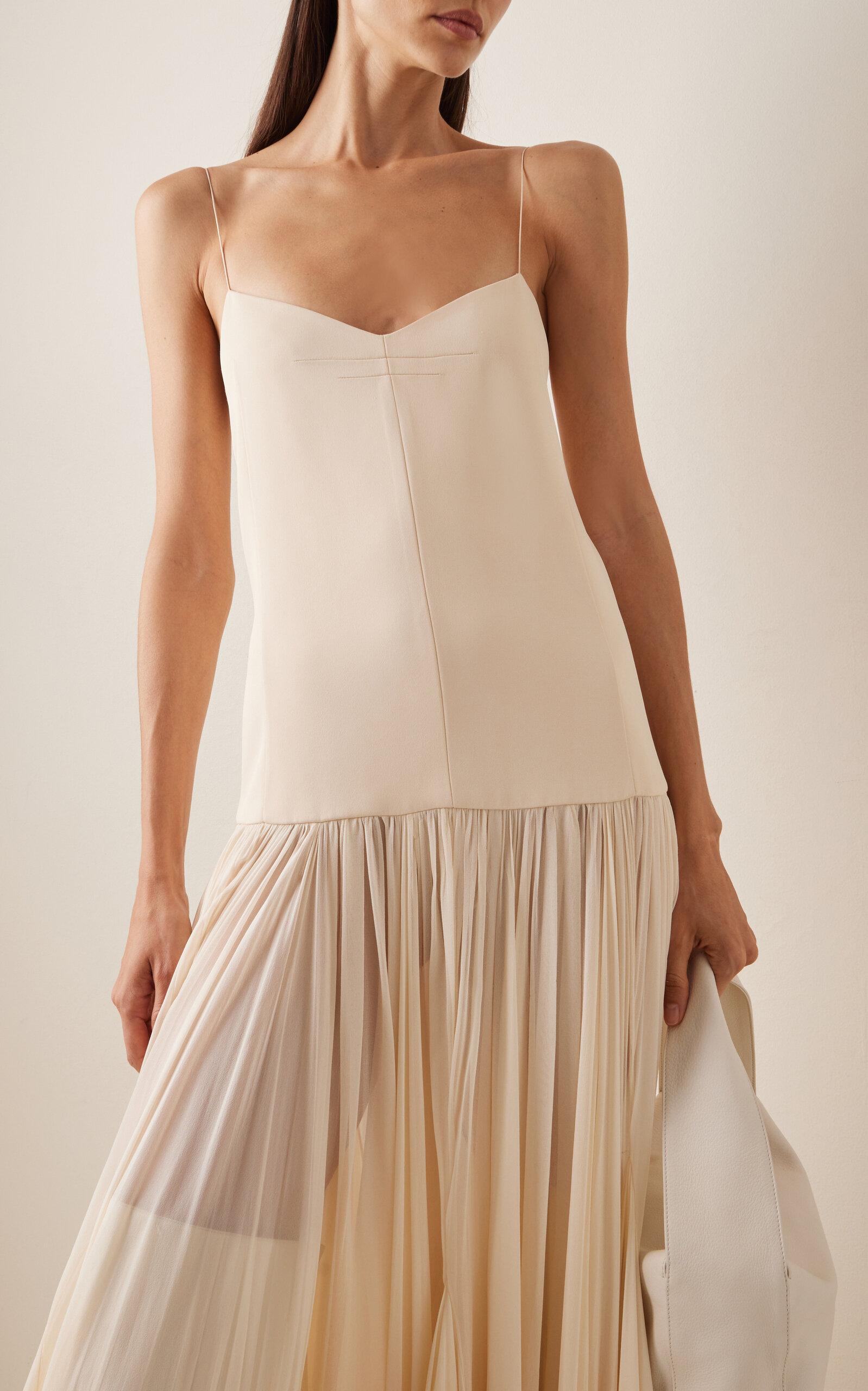 KHAITE Zeke Plisse-trimmed Woven Maxi Dress in White | Lyst