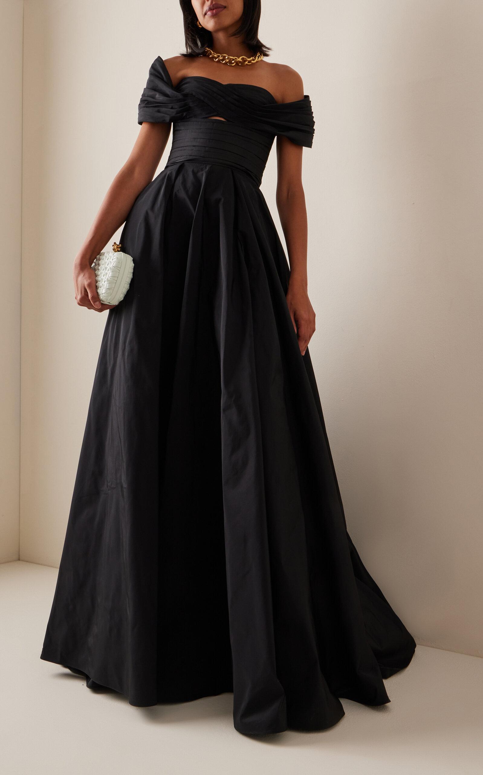 zara black pearl dress Taffeta Sleeve Column Gown main image 0