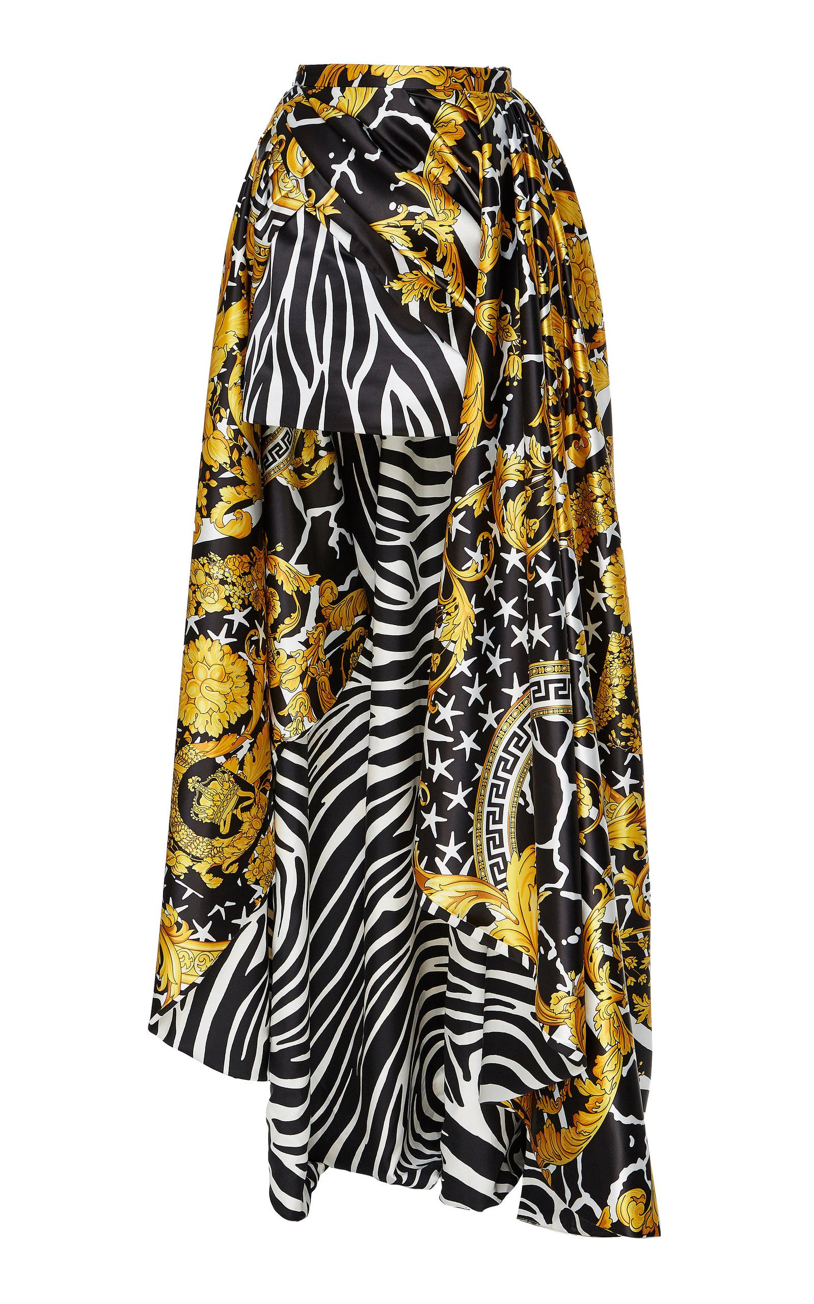 Versace Wrapped Satin Maxi Skirt in Yellow - Lyst
