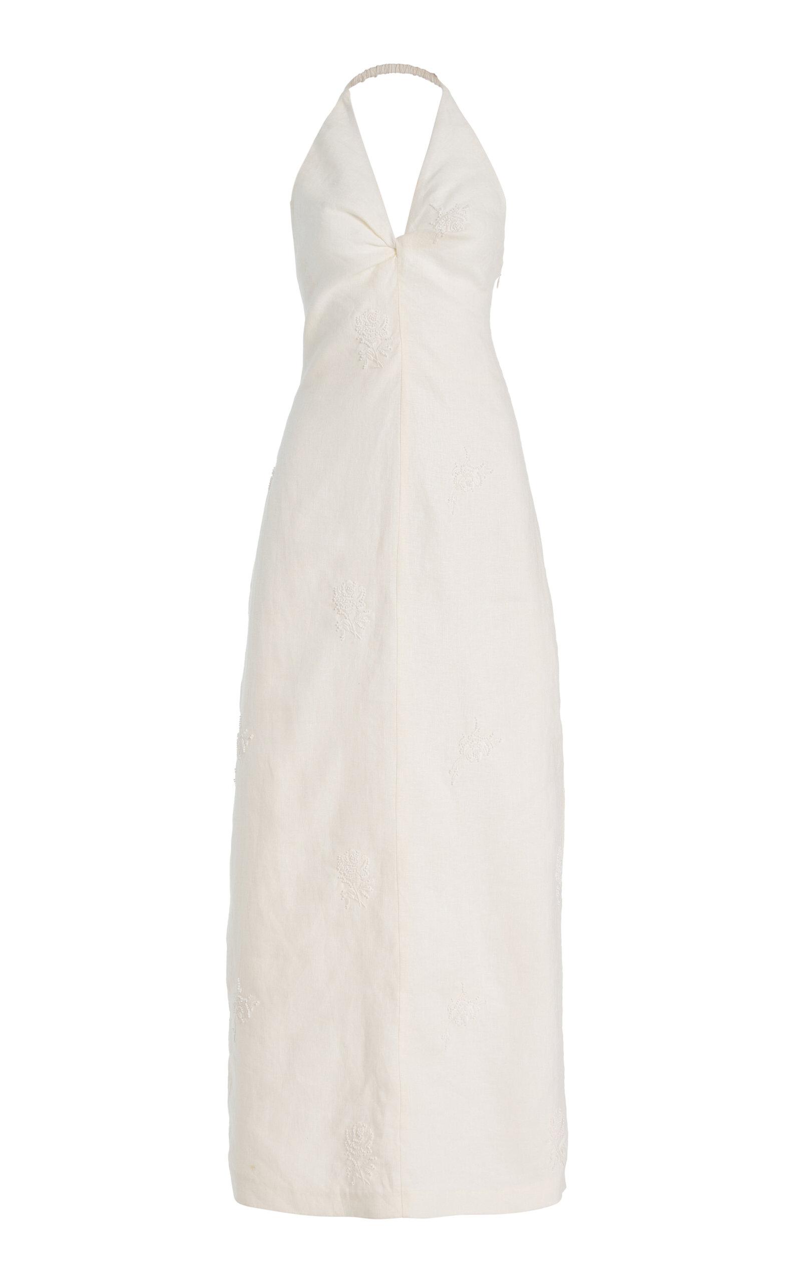 SIR. Alessandra Beaded Linen Maxi Halter Dress in White | Lyst