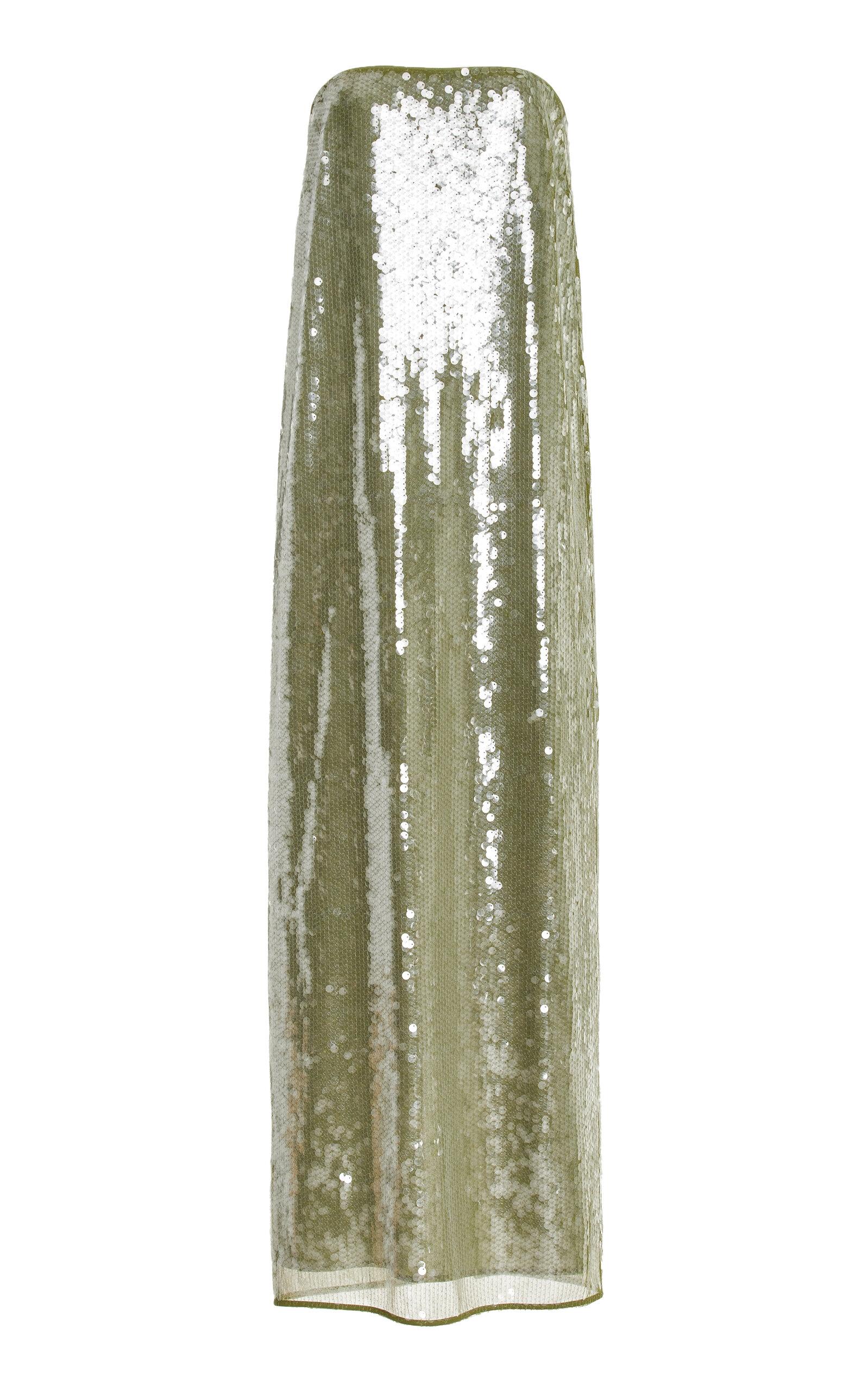 STAUD Casey Strapless Sequined Maxi Dress in Green | Lyst