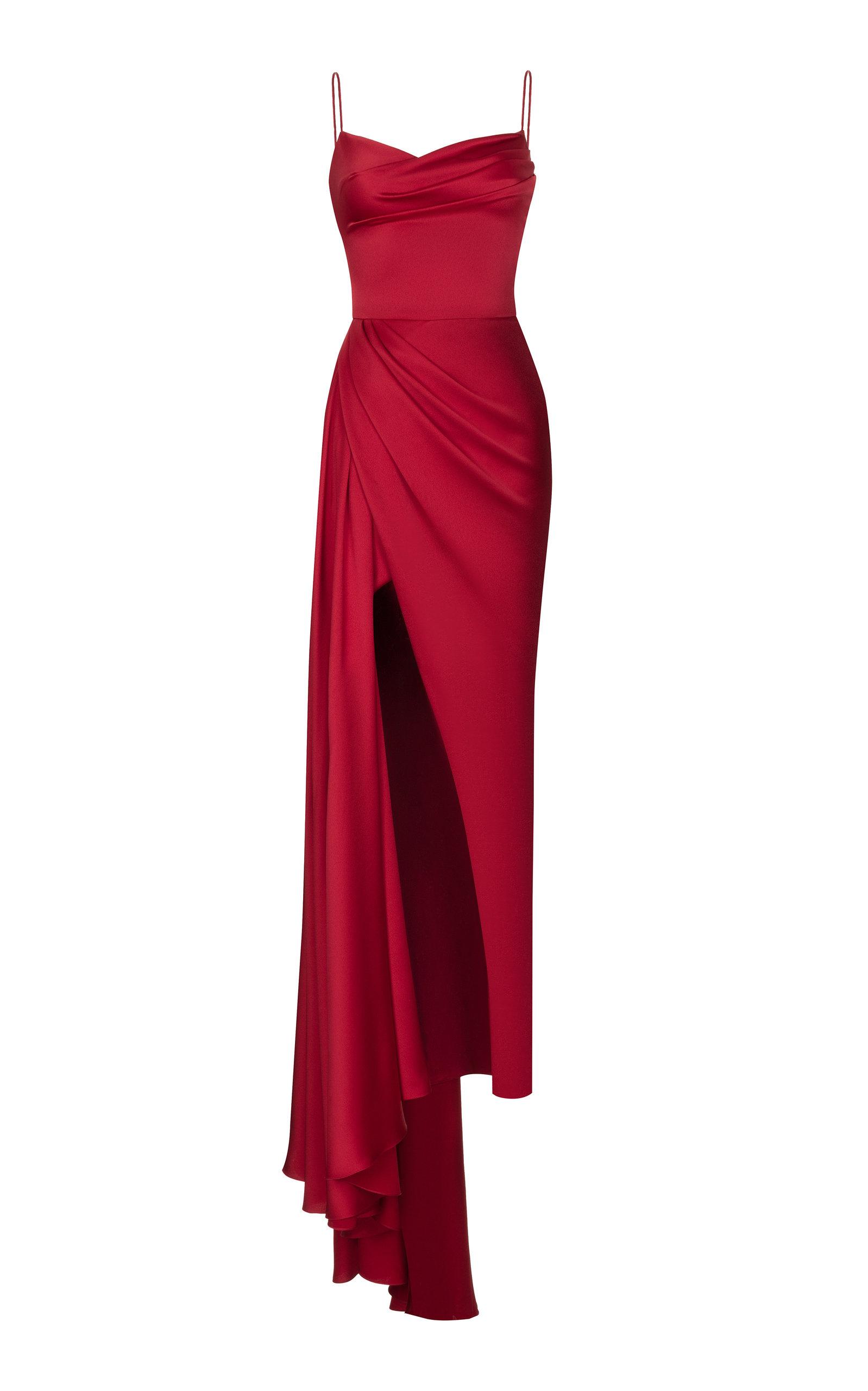 strapless open back dress Red Floral Pleated Maxi Dress With Slit