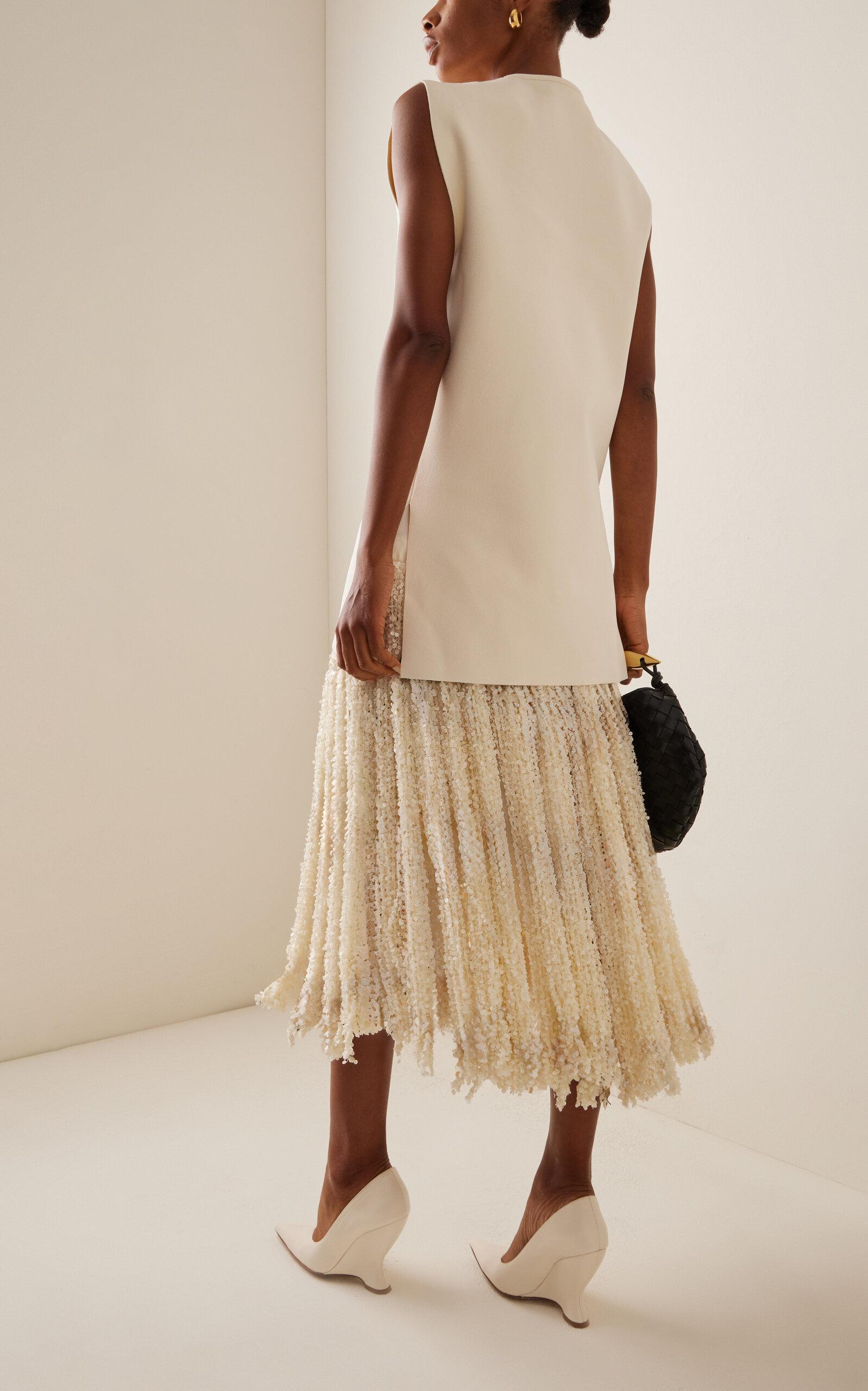 Jil Sander Sequin Fringed Midi Dress in White | Lyst