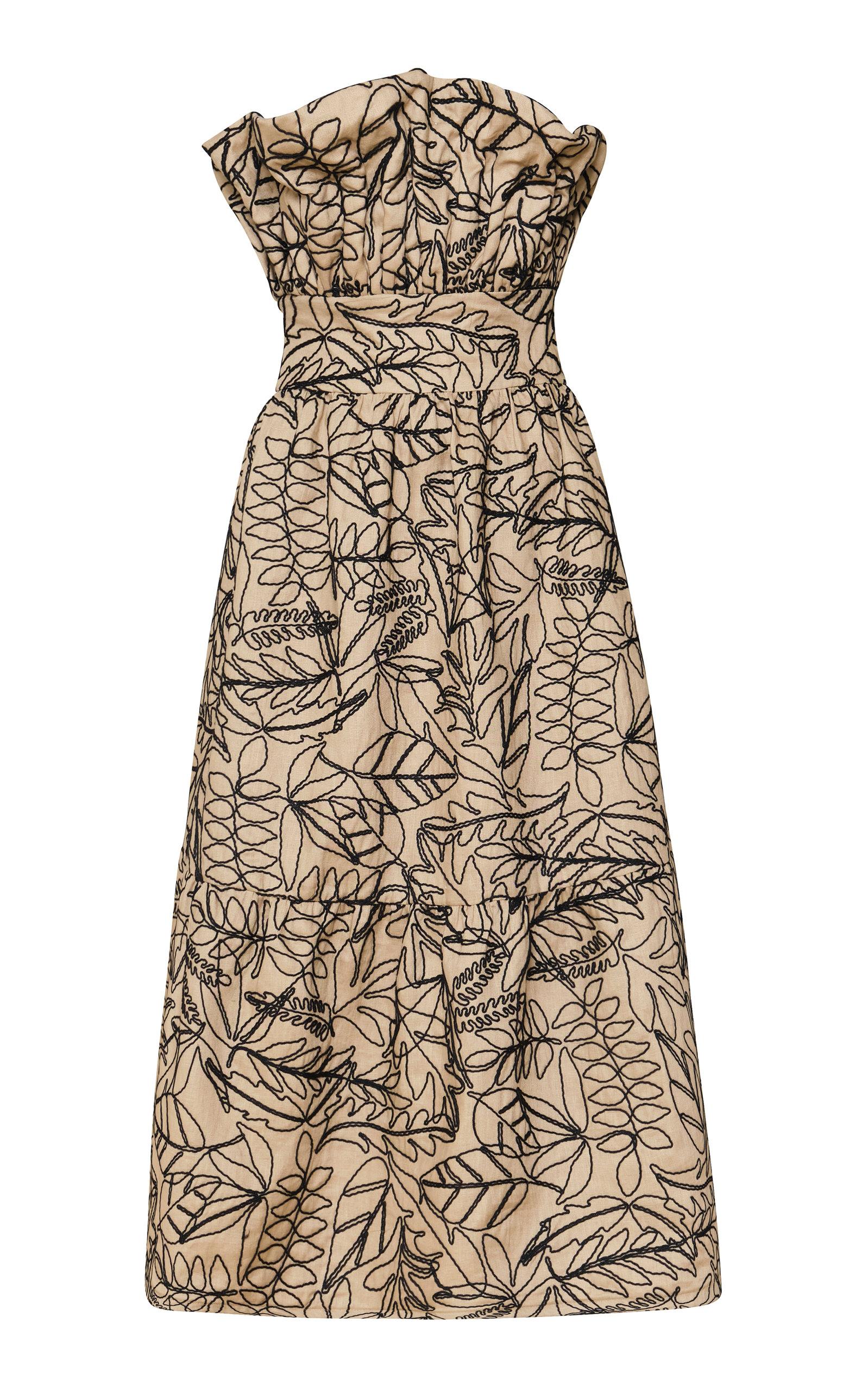 ANDRES OTALORA Silvia Embroidered Linen Midi Dress in Print (Natural ...