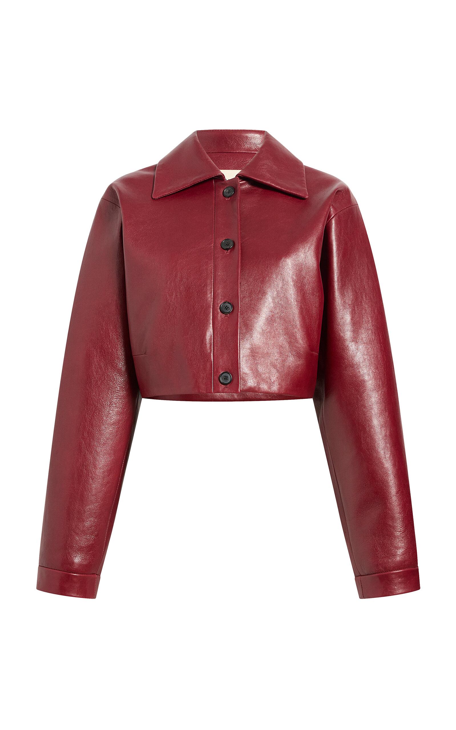 Cropped red leather jacket discount