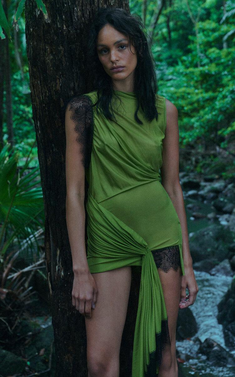 Christopher Esber Galathea Lace-trimmed Jersey Mini Dress in Green | Lyst