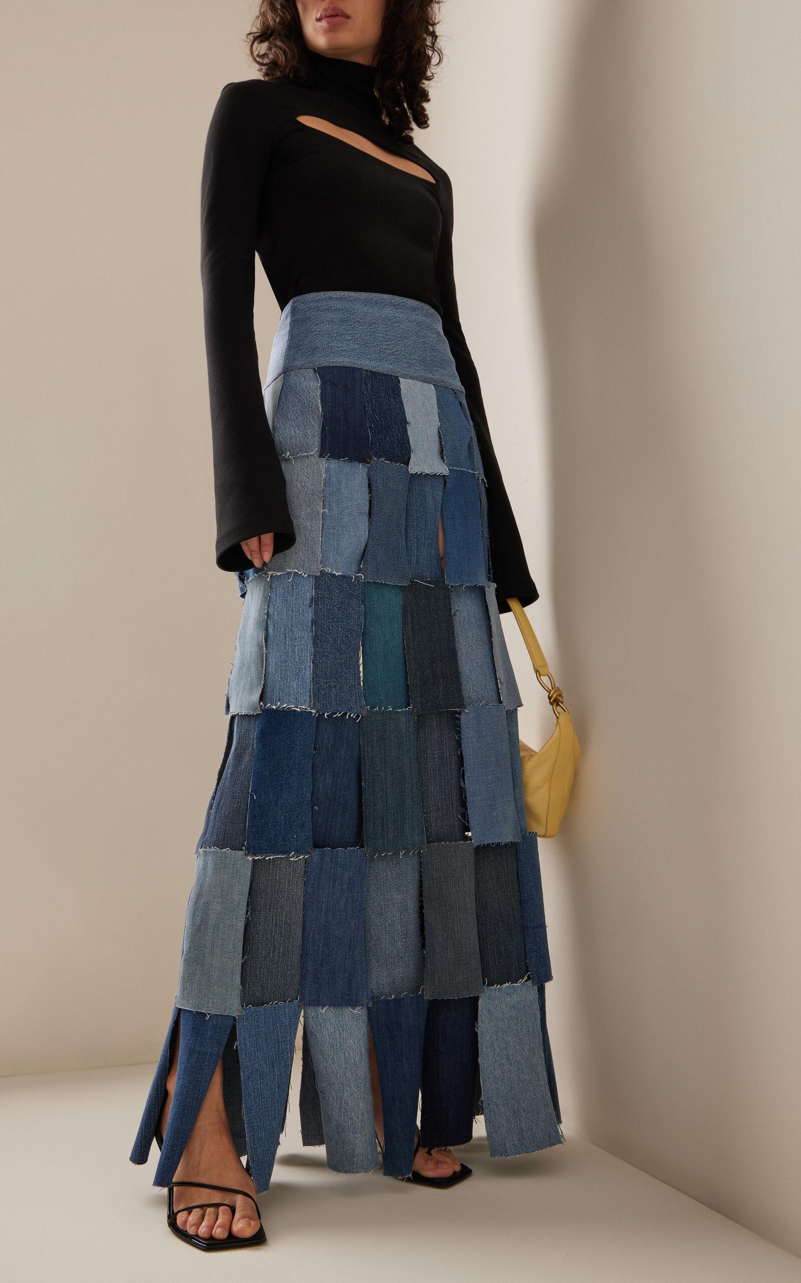 Geef rechten dak Verlichten A.W.A.K.E. MODE Rectangle-panel Upcycled Denim Maxi Skirt in Blue | Lyst