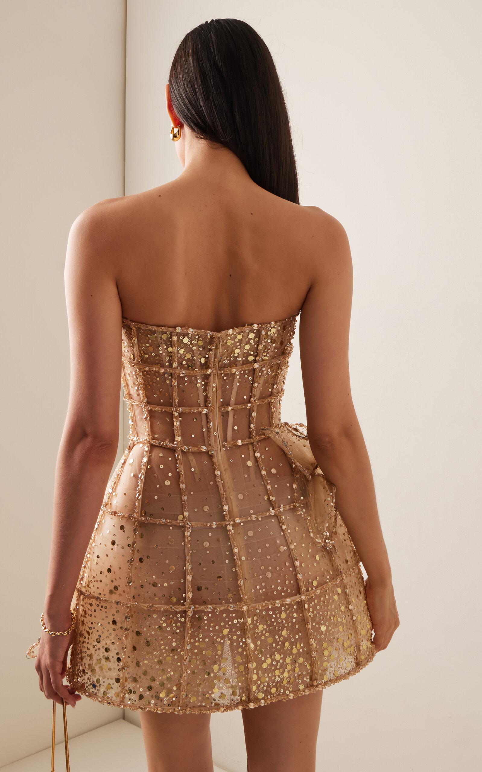 Oscar de la Renta Crystal-embellished Tulle Mini Dress in Natural | Lyst Oscar de la Renta Crystal-embellished Tulle Mini Dress in Natural | Lyst