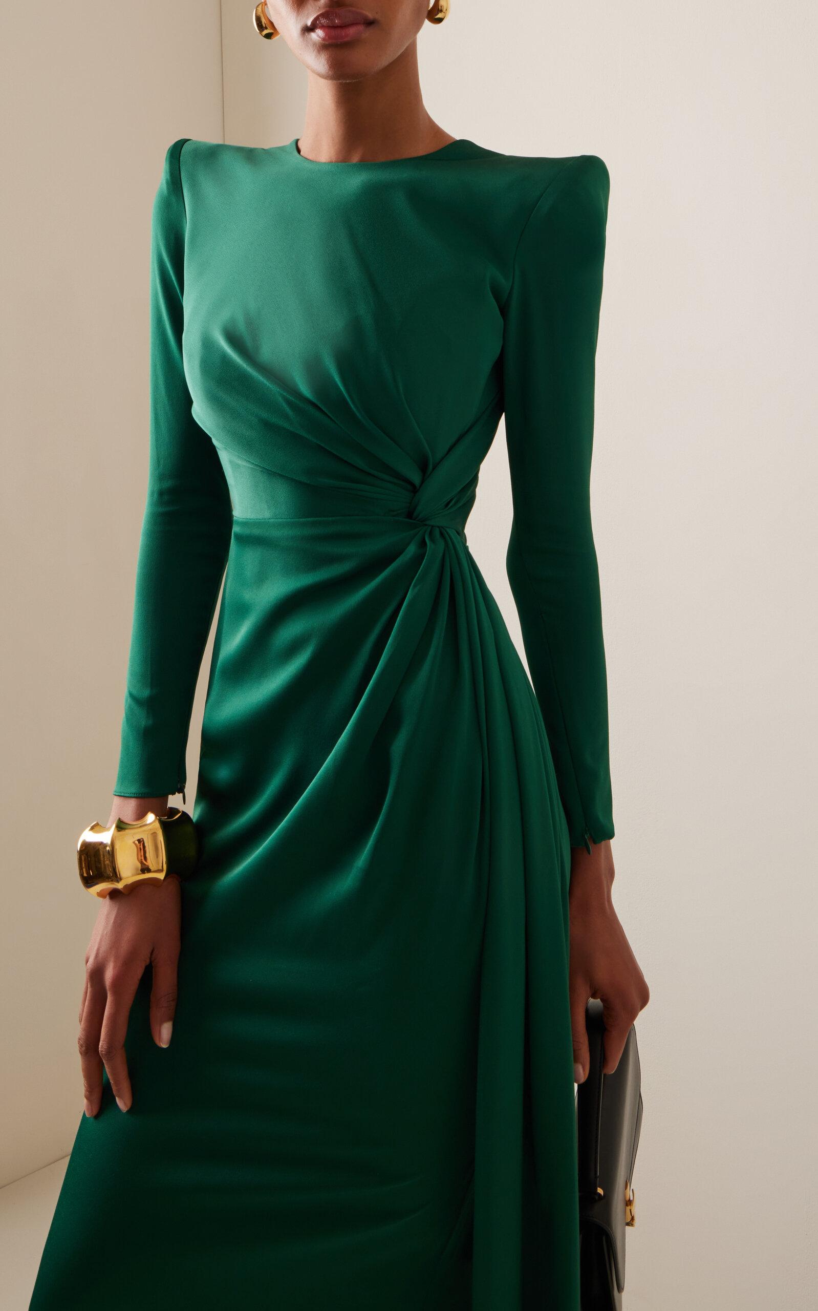 dark green alex perry dress Alex Perry Twisted Satin-crepe Midi Dress in Green