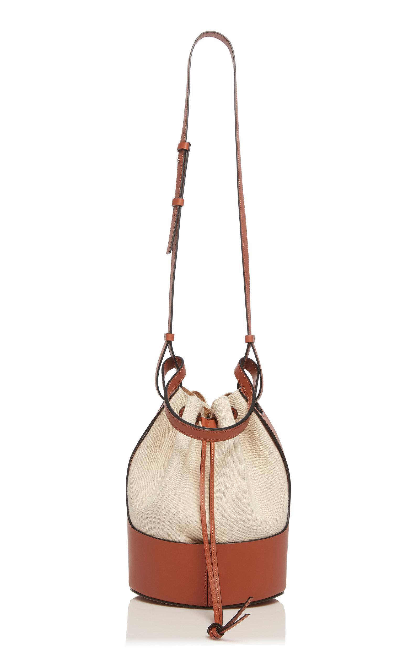 Loewe Small Balloon Leather-trimmed Canvas Bucket Bag - White Tan