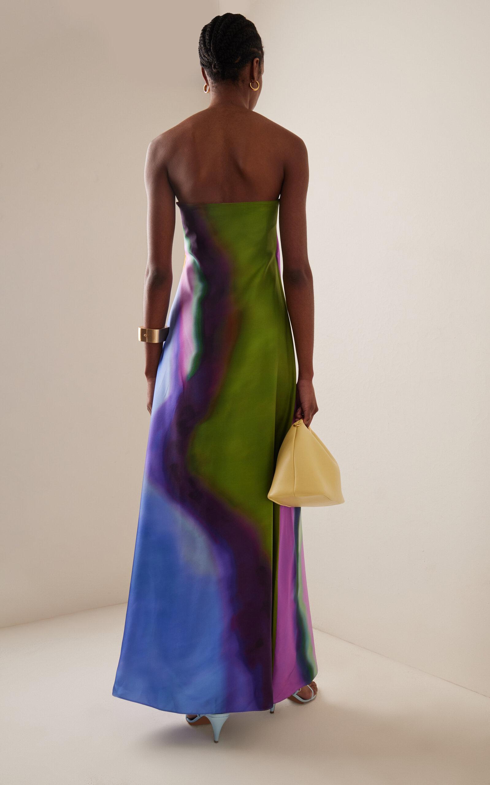 Christopher Esber Aura Strapless Silk Maxi Dress in Blue | Lyst
