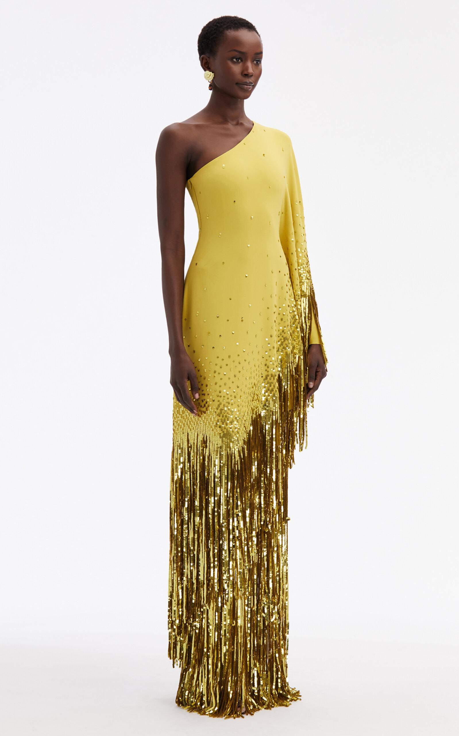 oscar de la renta gold sequin dress Oscar de La Renta Geometric Sequin Rosette Cocktail Dress main image 1