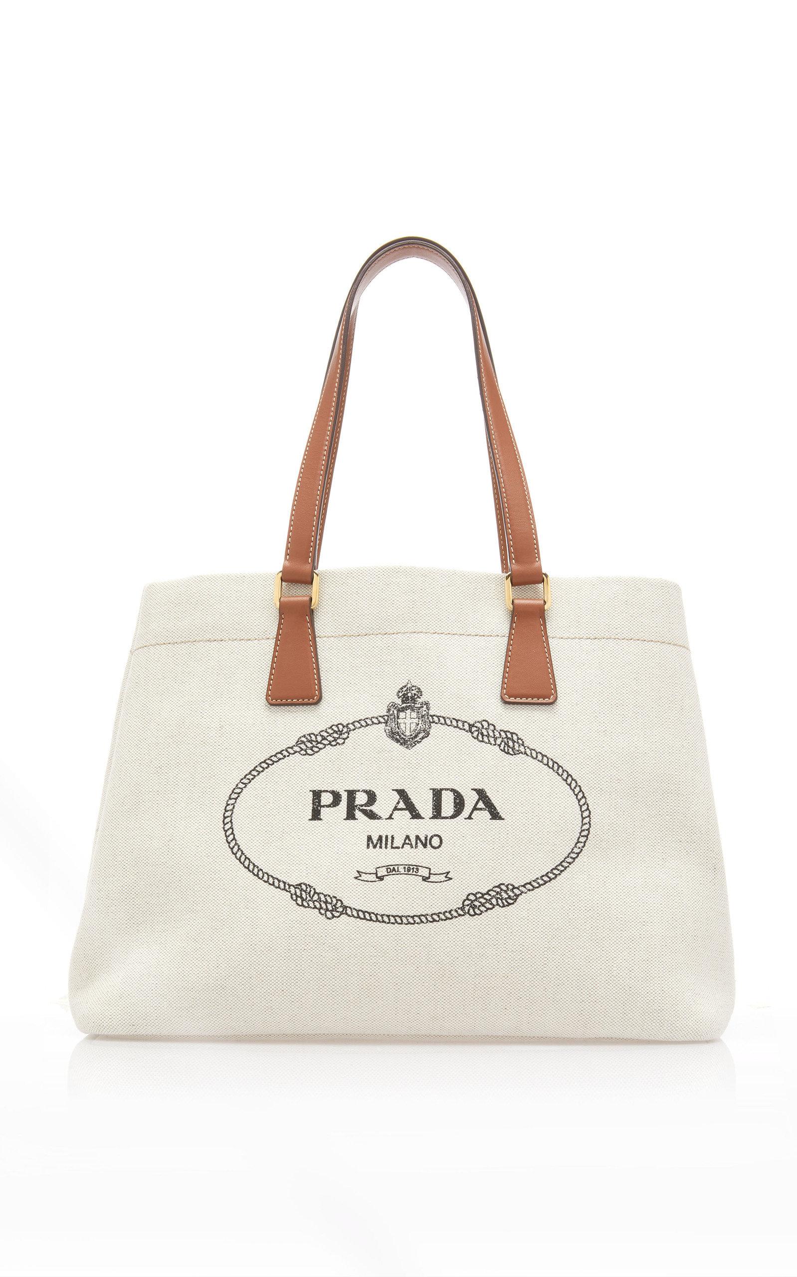 Prada Logo-embroidered Canvas Tote Bag in White - Lyst