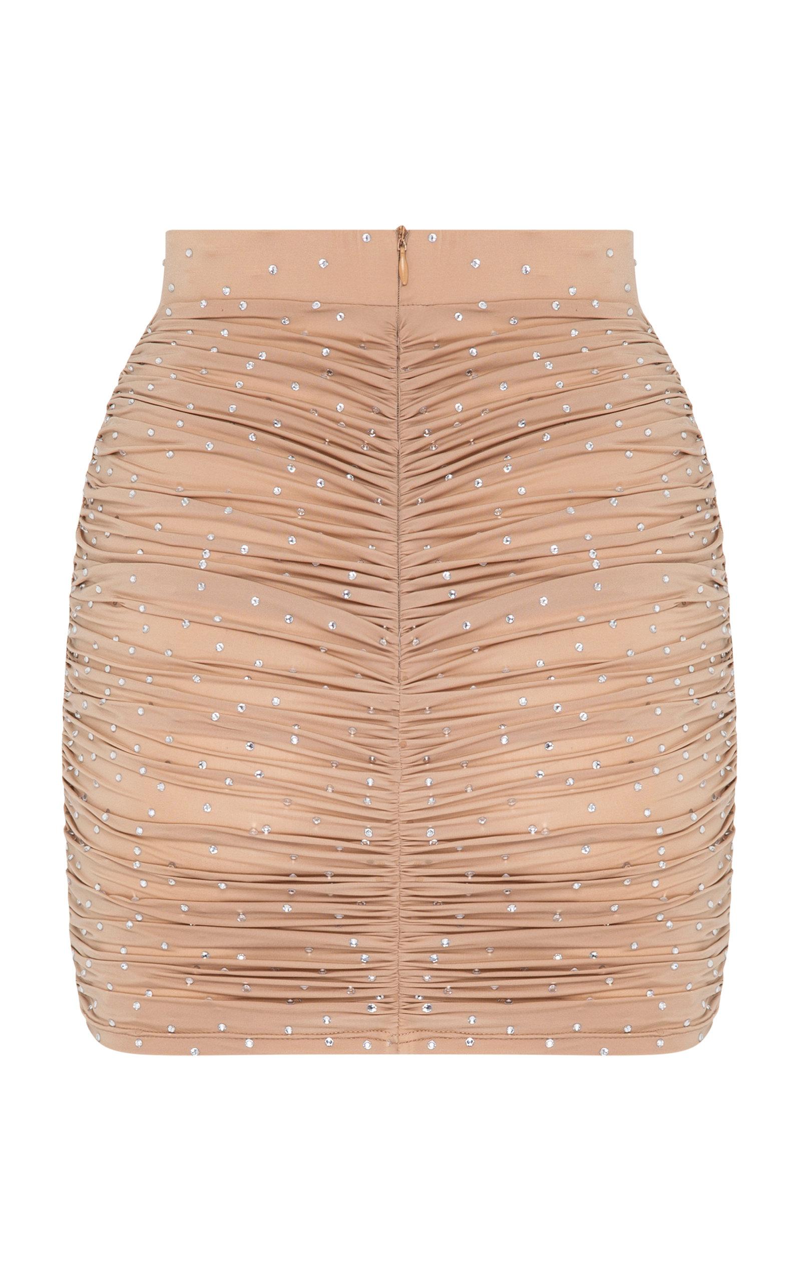 Alex Perry Benson Crystal embellished Ruched Mini Skirt in Natural