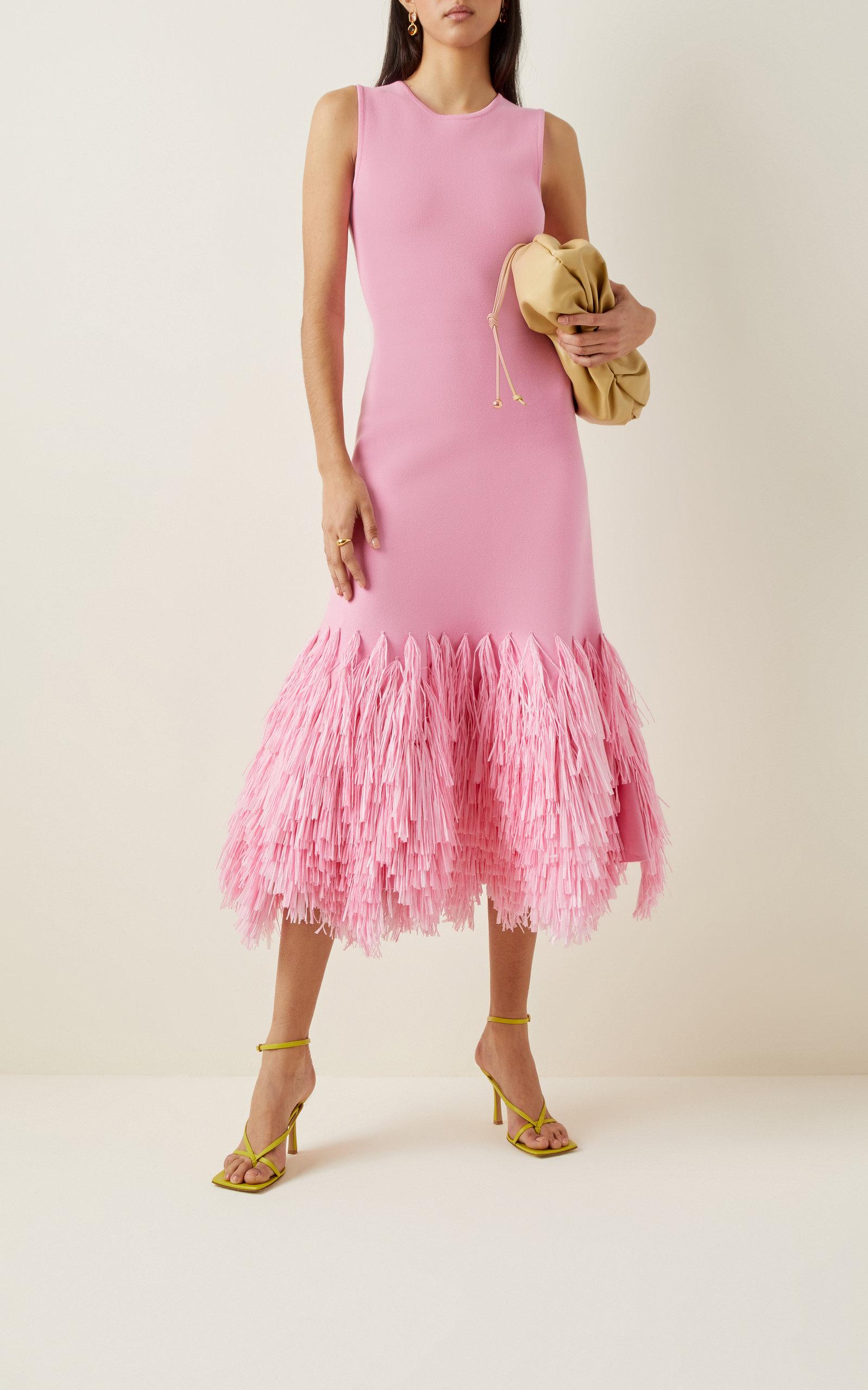 oscar de la renta fringed crepe midi dress Oscar de la Renta Fringed Crepe Midi Dress in Pink